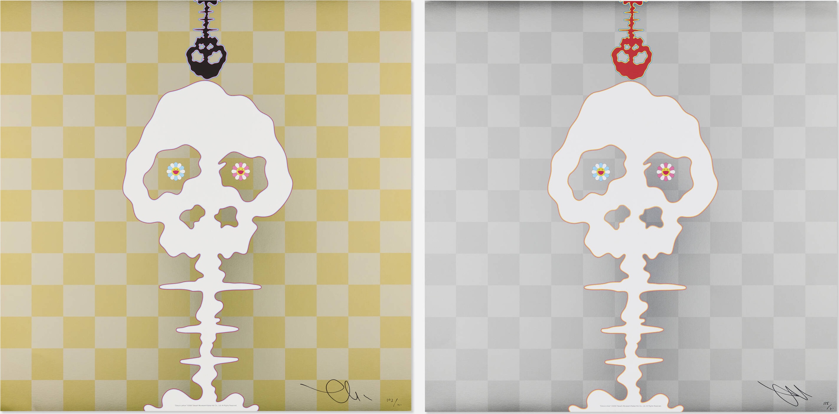 Takashi Murakami - Dokuro Yellow; Dokuro Silver (two works)
