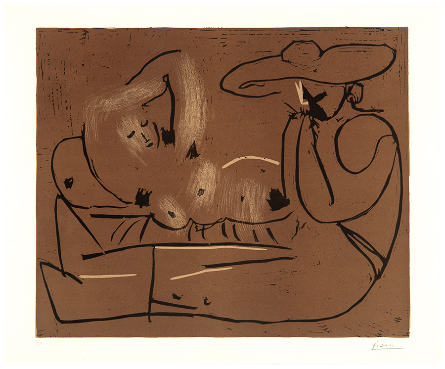 Pablo Picasso - Femme Couchée et Homme au Grand Chapeau