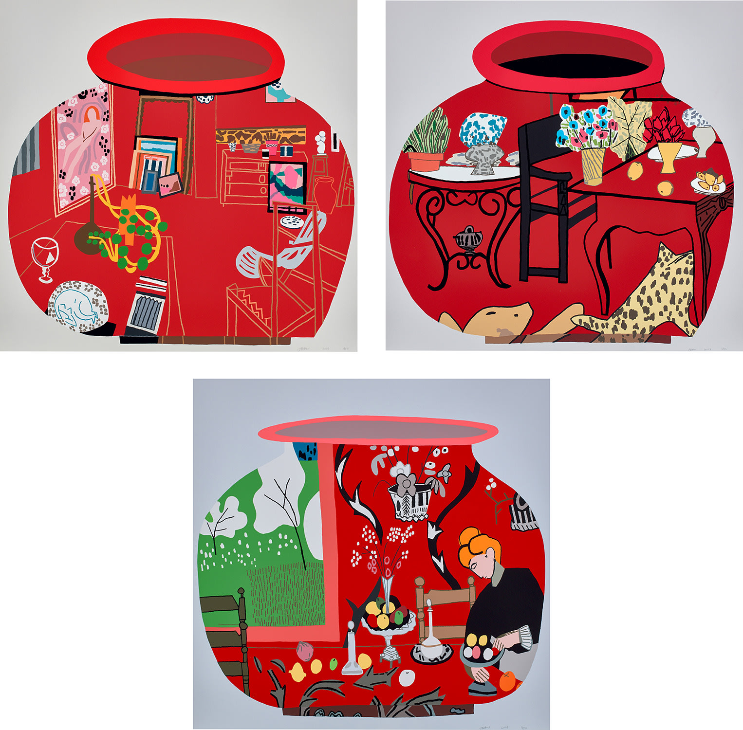 Jonas Wood - Matisse Pot 1; Matisse Pot 2; and Matisse Pot 3