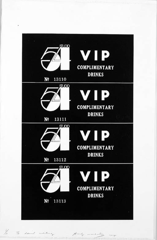 Andy Warhol - Studio 54 Complimentary Drink Invitation