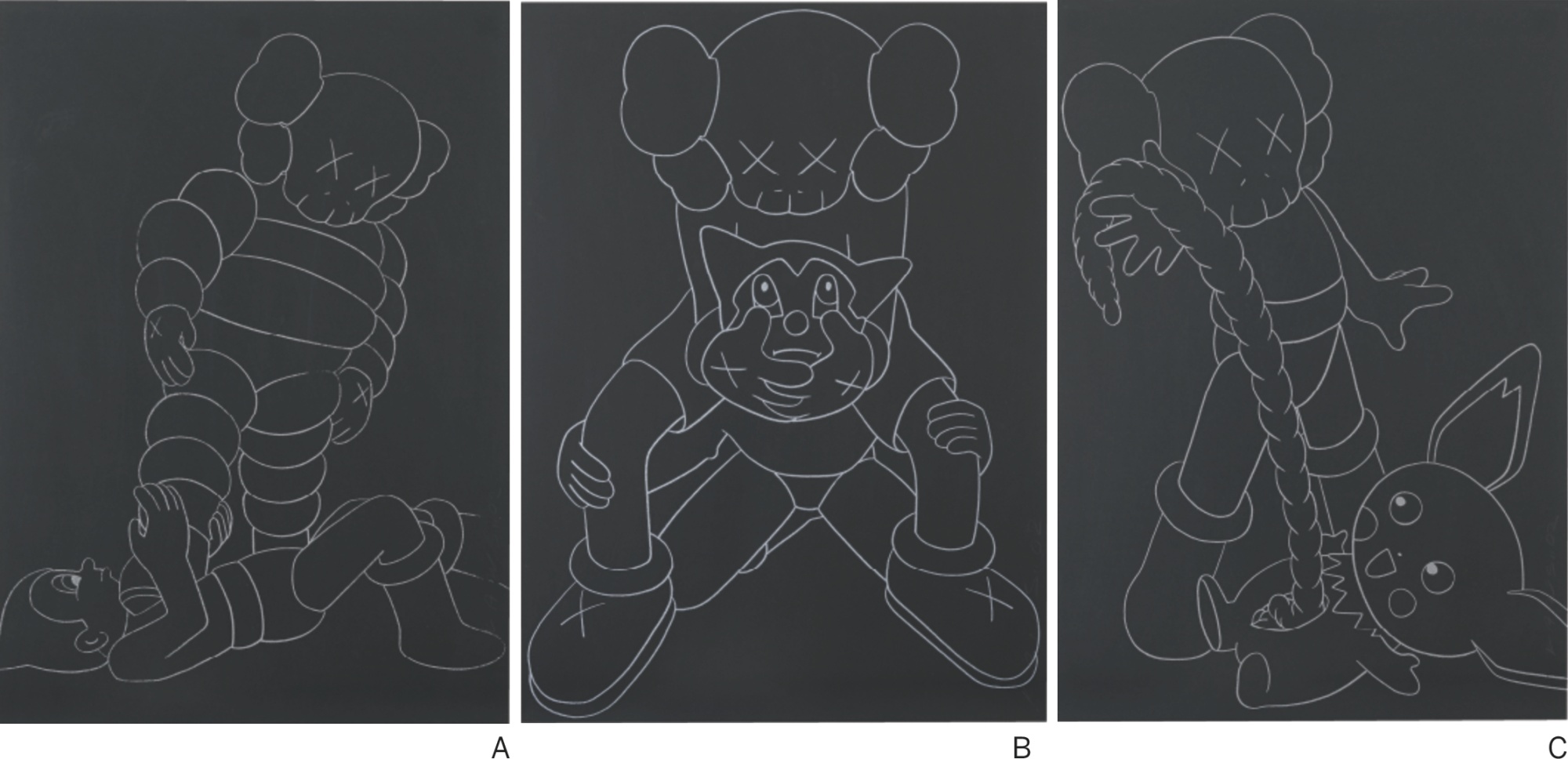 KAWS - A: CHUM VS ASTROBOY; B: COMPANION VS ASTROBOY C: COMPANION VS PIKACHU (three works)