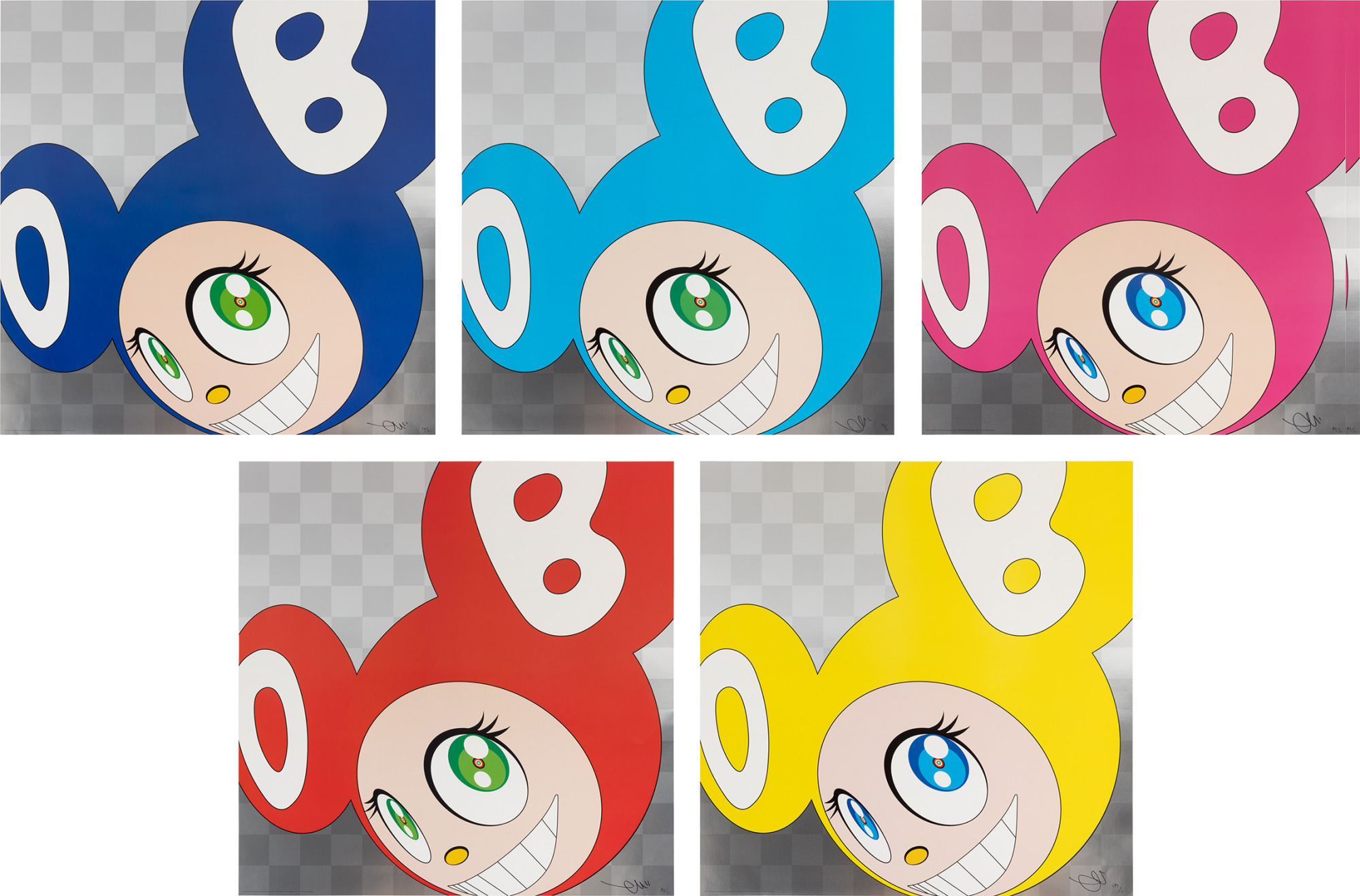 Takashi Murakami - And then and then and then and then and then Blue; Aqua Blue; Pink; Red; and Yellow