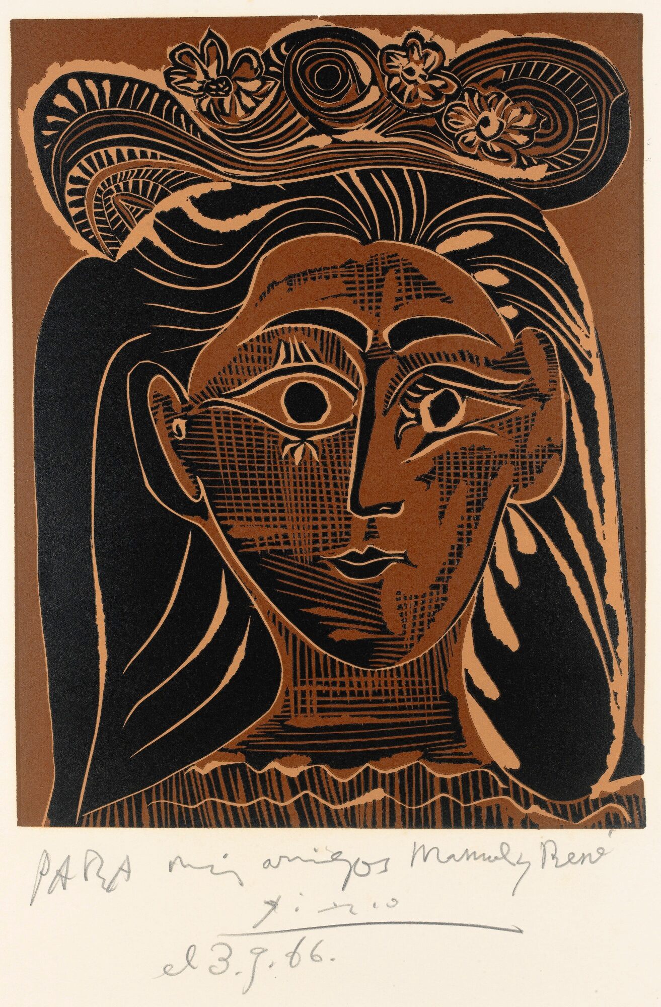 Pablo Picasso - Portrait de Jacqueline au Chapeau de Paille Fleuri