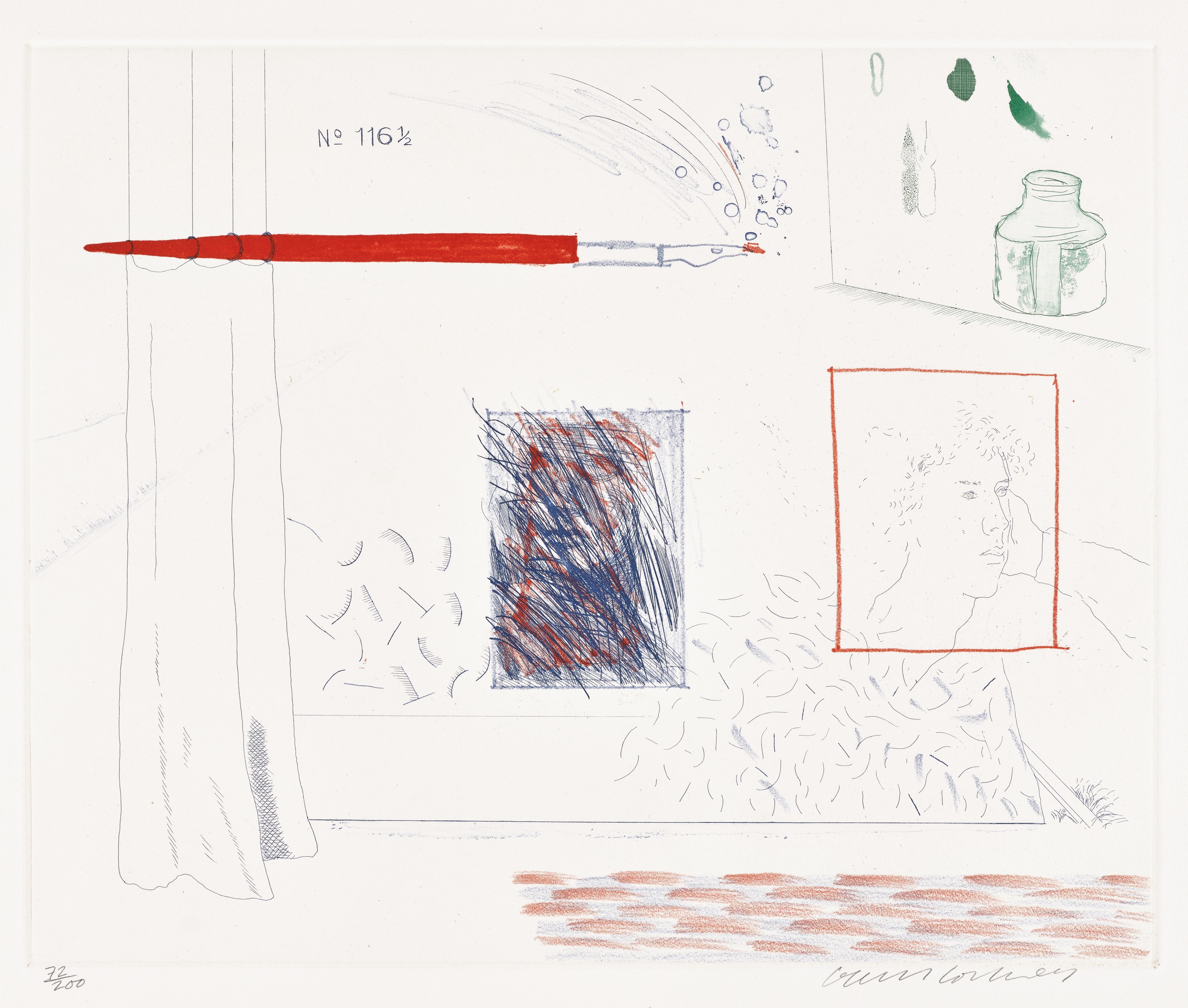 David Hockney - Etching is the Subject, plate 14 from The Blue Guitar (S.A.C. 212, M.C.A.T. 191)