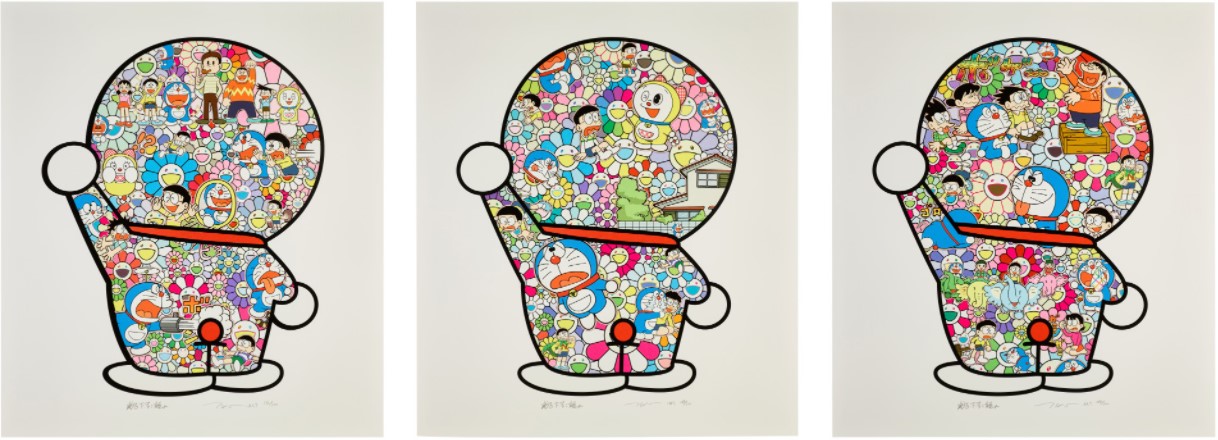 Takashi Murakami - Mr. Fujiko F. Fujio and Doraemon Are in the Field of Flowers; Doraemon in the Field of Flowers; and Dor...