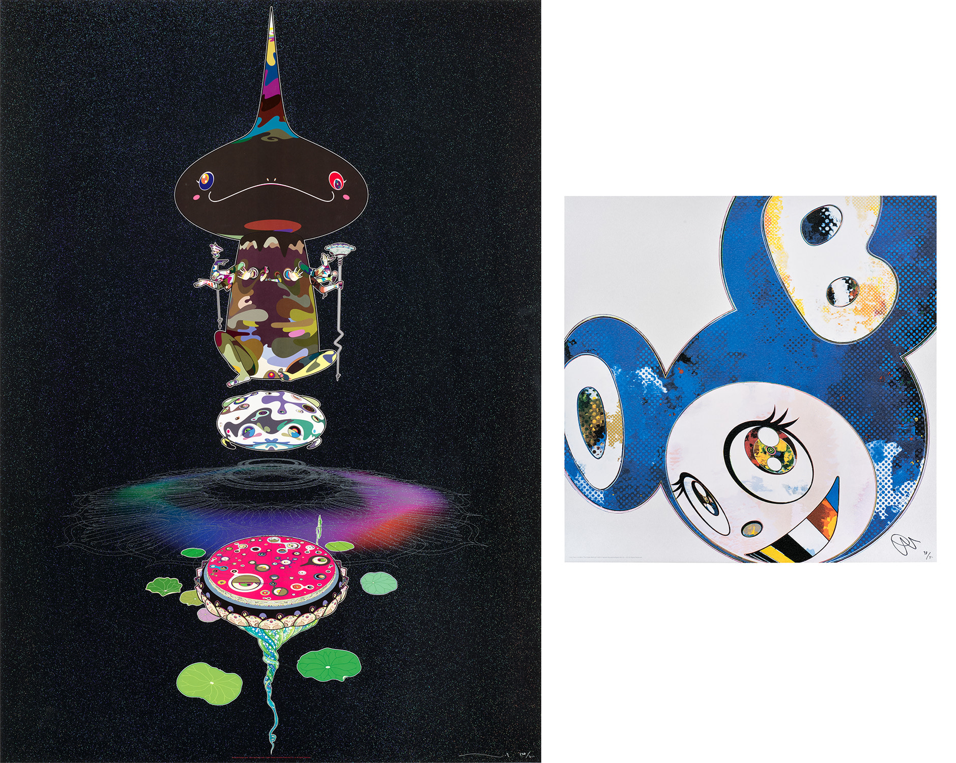 Takashi Murakami - Reversed Double Helix - Black Head Brown Body; and And Then x 6 (Blue: The Polke Method)
