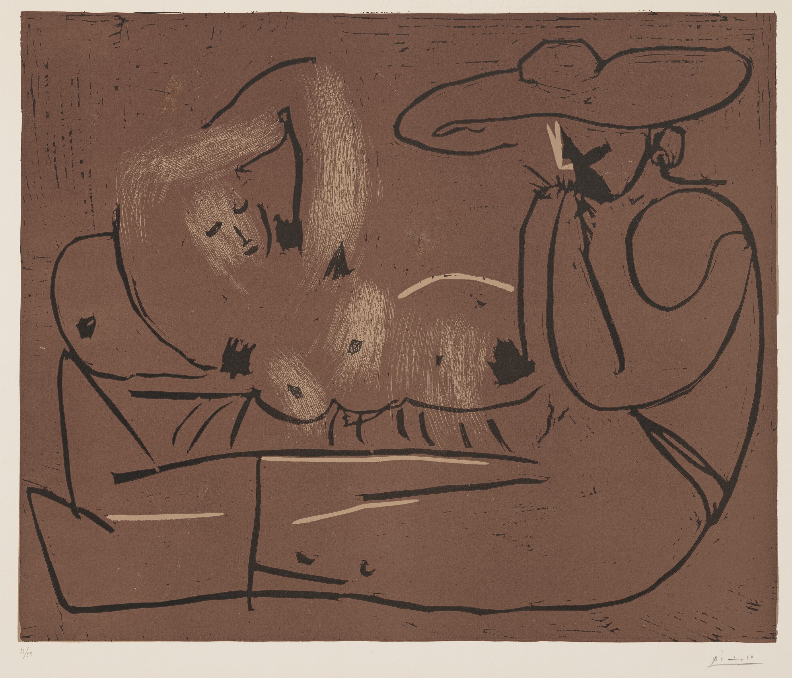 Pablo Picasso - Femme couchée et Homme au Grand Chapeau