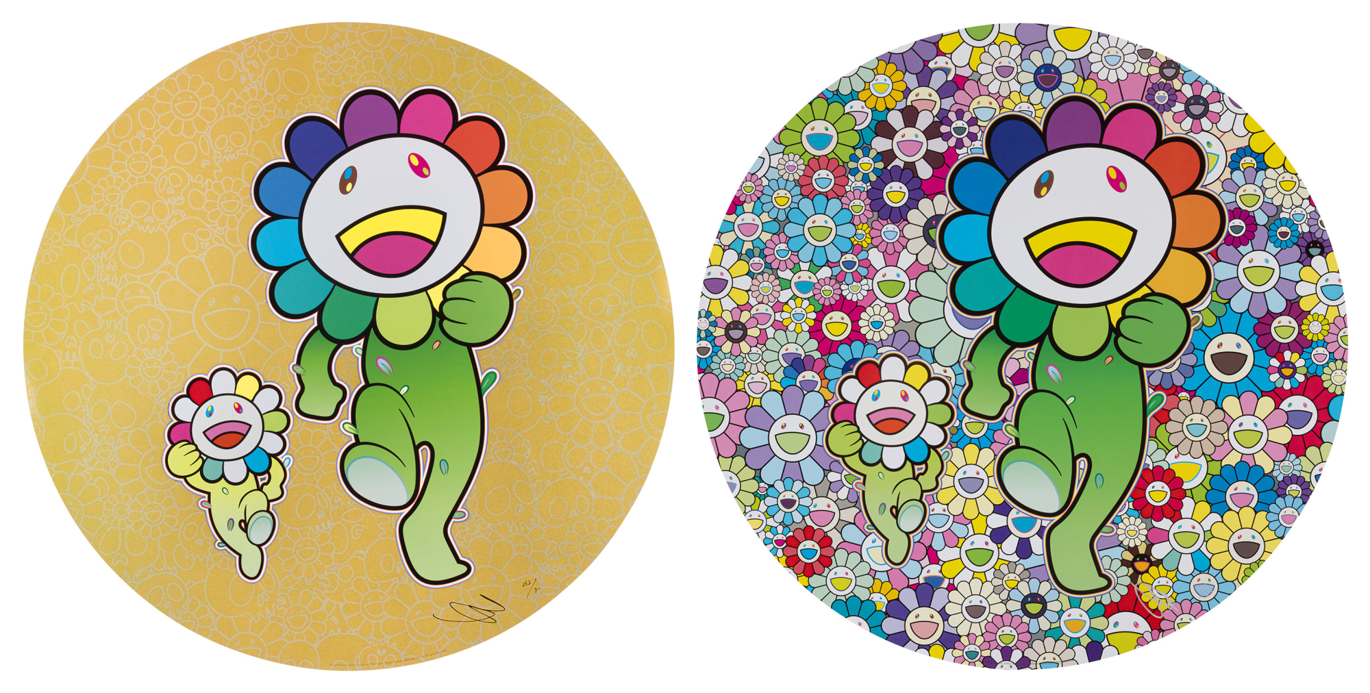 Takashi Murakami - Flower Parent and Child, Rum Pum Pum!; and Rum Pum Pum in a Field of Flowers!