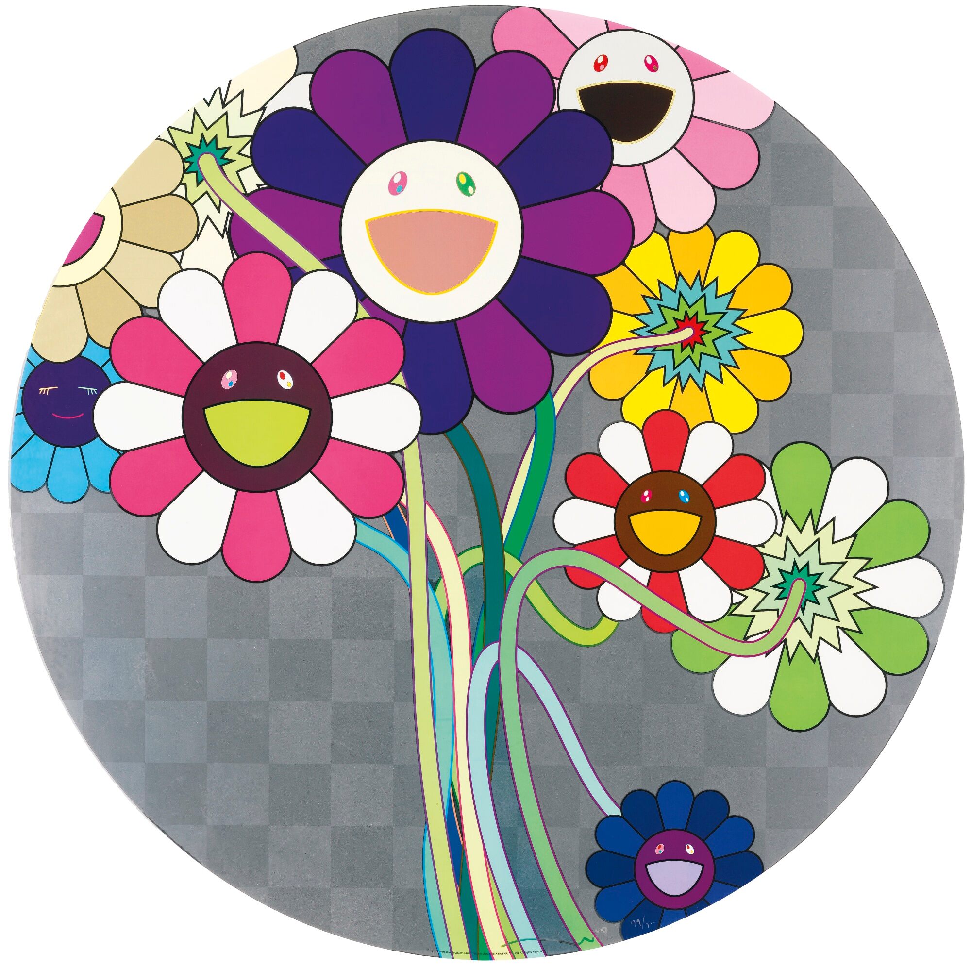 Takashi Murakami - Purple Flowers in a Bouquet; Kansei Kōrin Gold; And then and then and then and then and then (Pink); An...