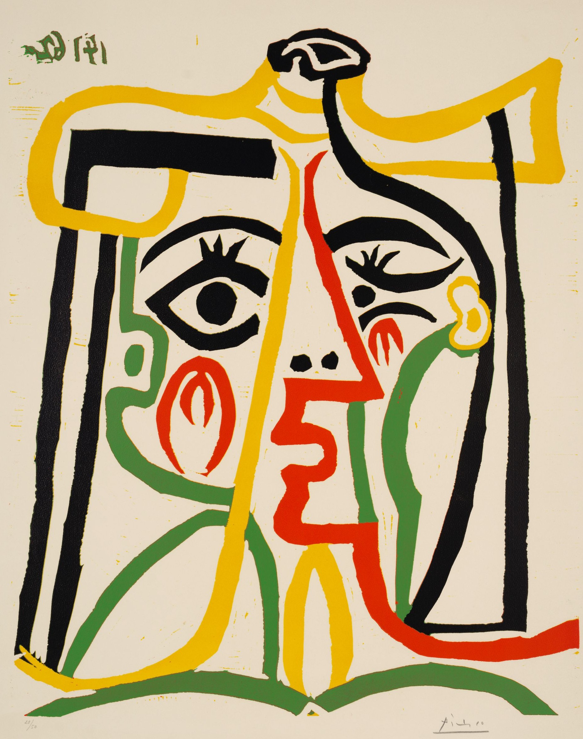 Pablo Picasso - Portrait de Jacqueline au Chapeau de Paille (Tête de Femme) (Bloch 1067, Baer 1279)