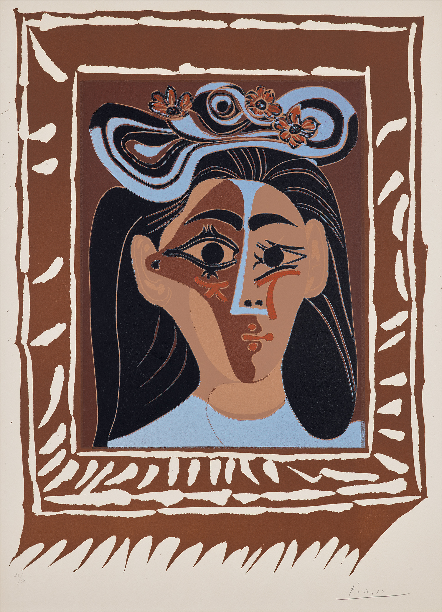Pablo Picasso - Jacqueline au chapeau à fleurs. II (Jacqueline in a Flowered Hat. II) (Bl. 1149, Ba. 1304)