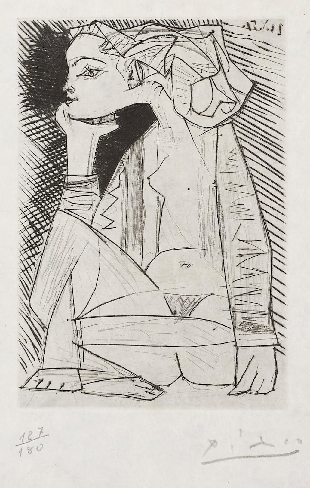 Pablo Picasso - FEMME ASSISE EN TAILLEUR: GENEVIEVE LAPORTE, 1969