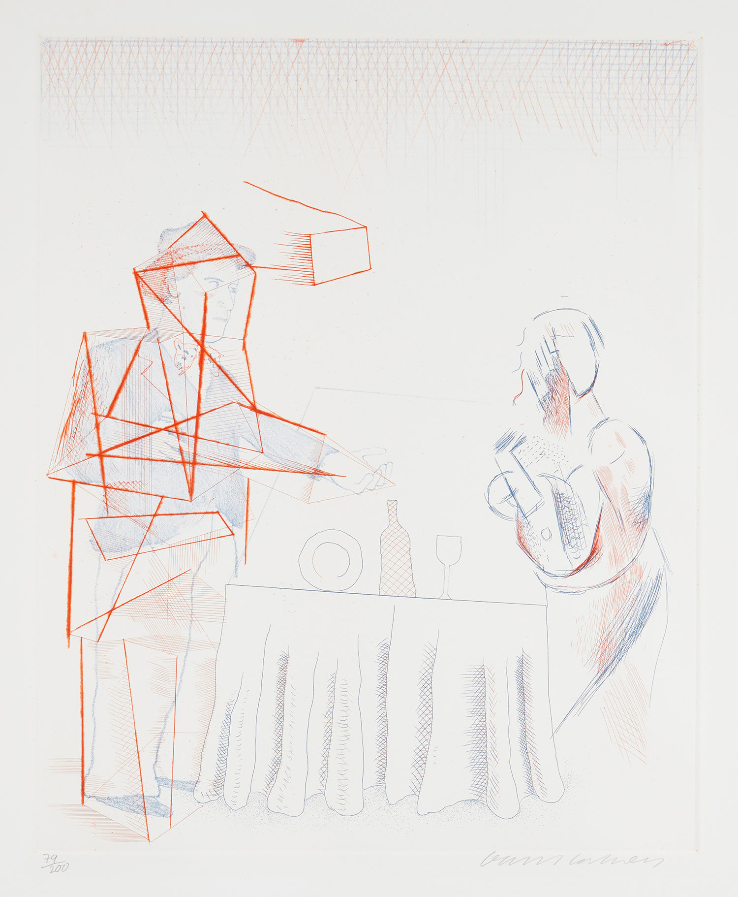 David Hockney - Figures with Still Life, from The Blue Guitar