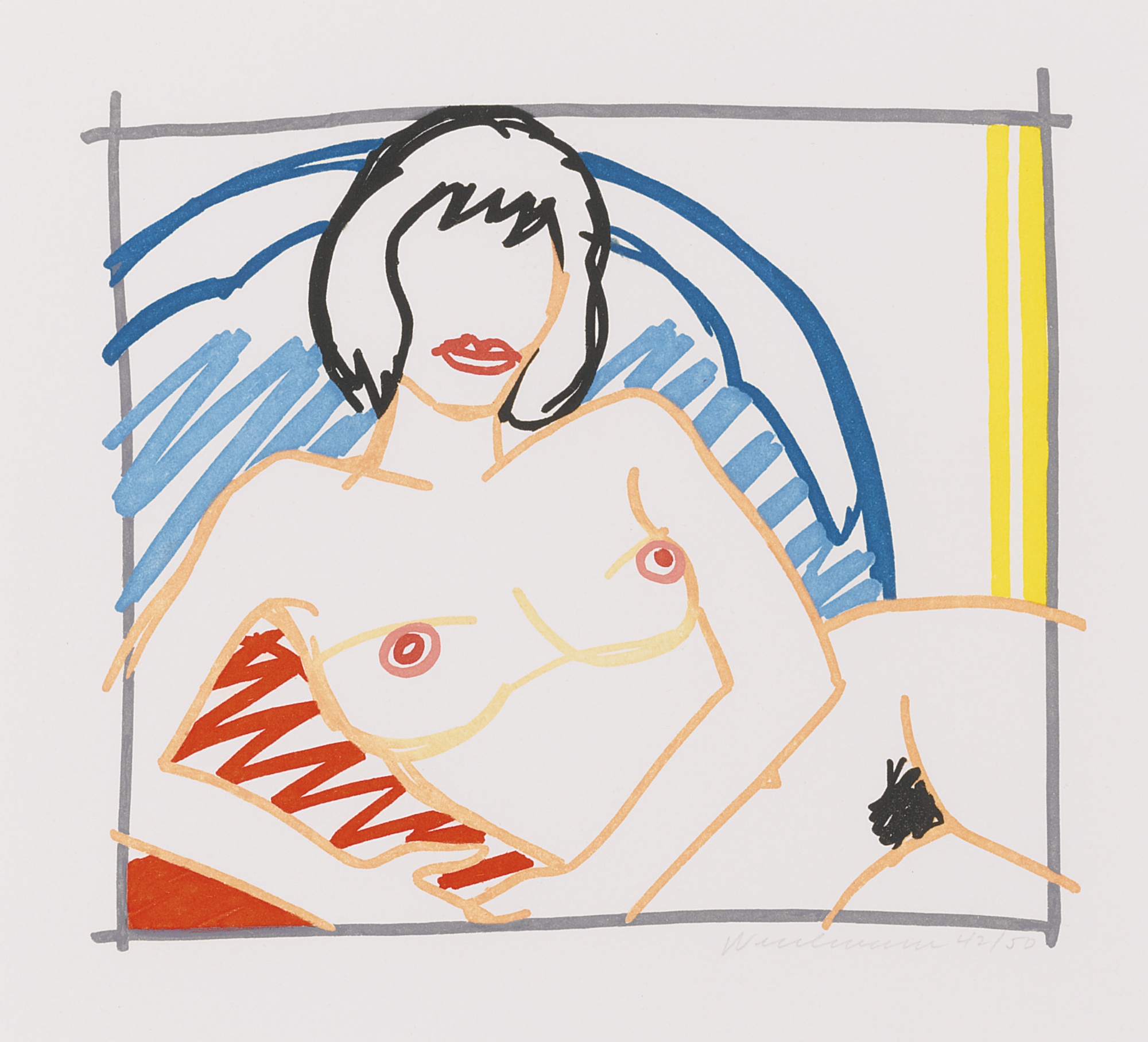 Tom Wesselmann - Monica nude with yellow curtain