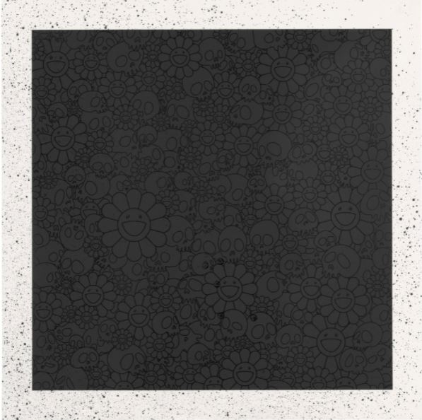 Takashi Murakami - Black Flowers and Skulls Square