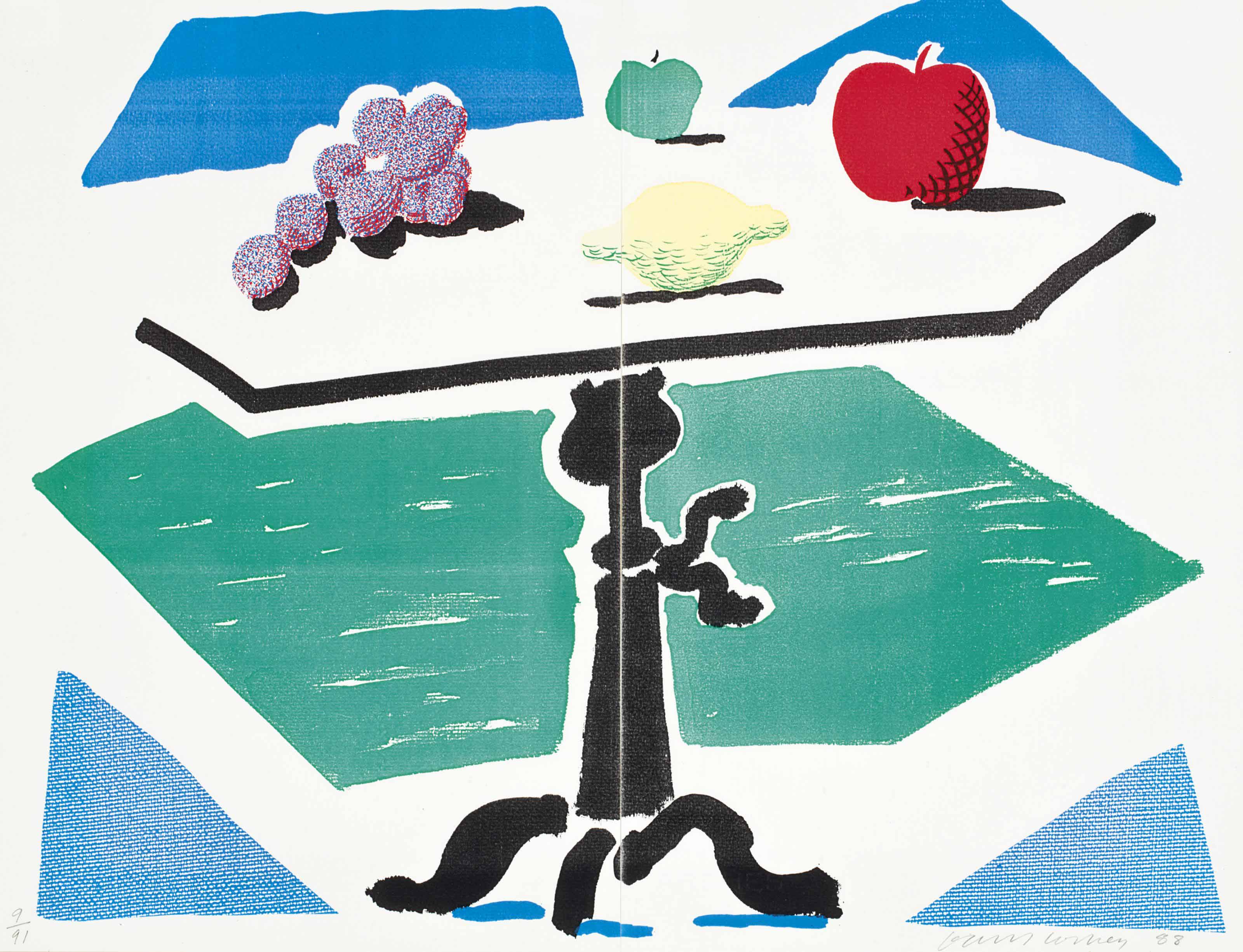 David Hockney - Apples, Grapes and Lemon on a Table, from Brooklyn Academy of Music 1988-89 Artists Print Portfolio