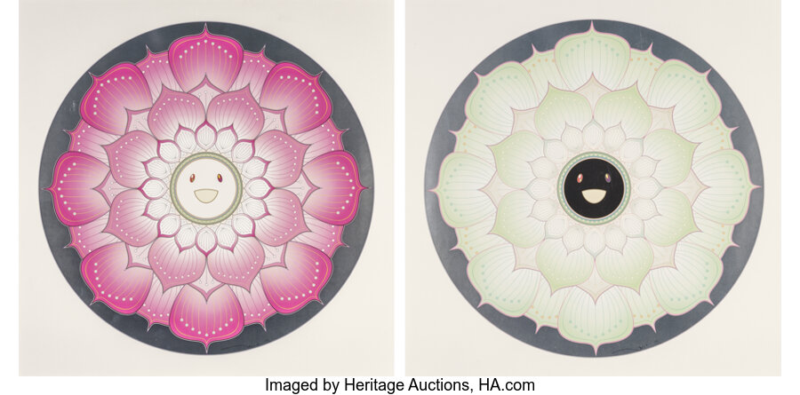Takashi Murakami - Lotus Flower (Pink and White) (two works)