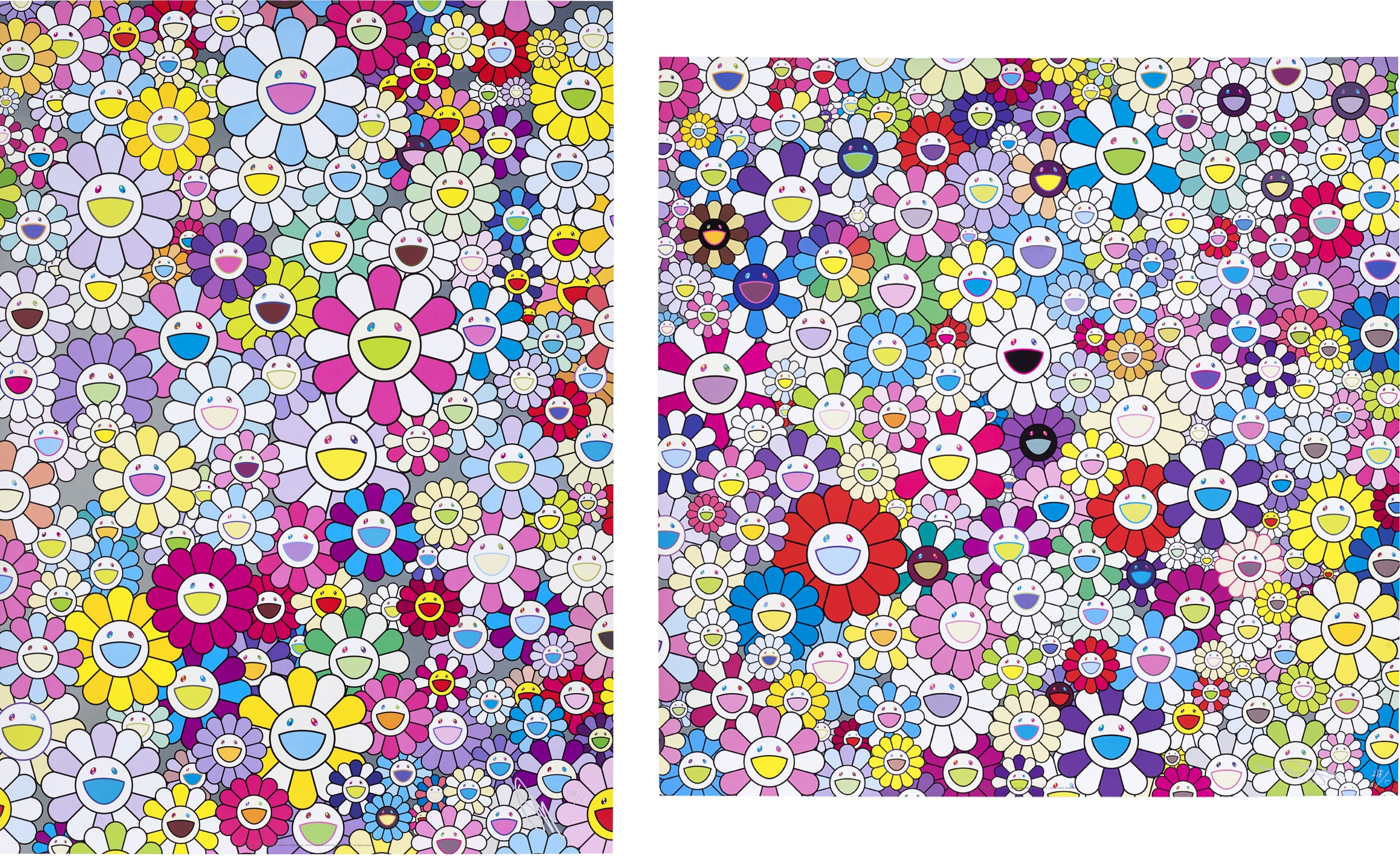 Takashi Murakami - Champagne Supernova: Multicolor + Pink and White Stripes; and The Nether World