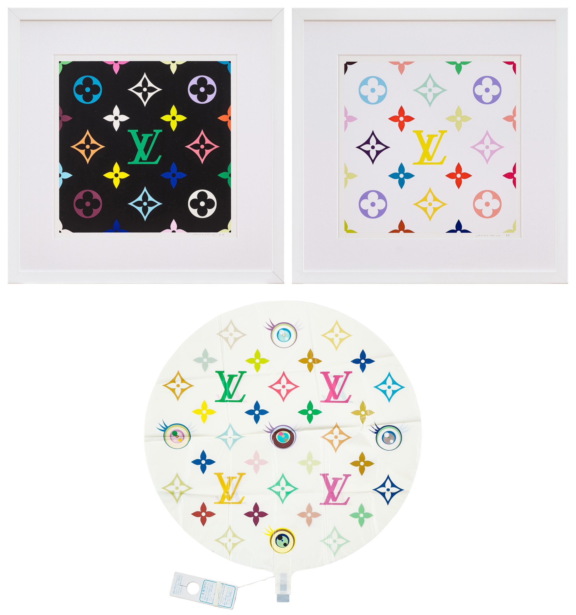 Takashi Murakami - SUPERFLAT Monogram (Lemon & Green) with a Eye Love Superflat balloon kite (Three Works)