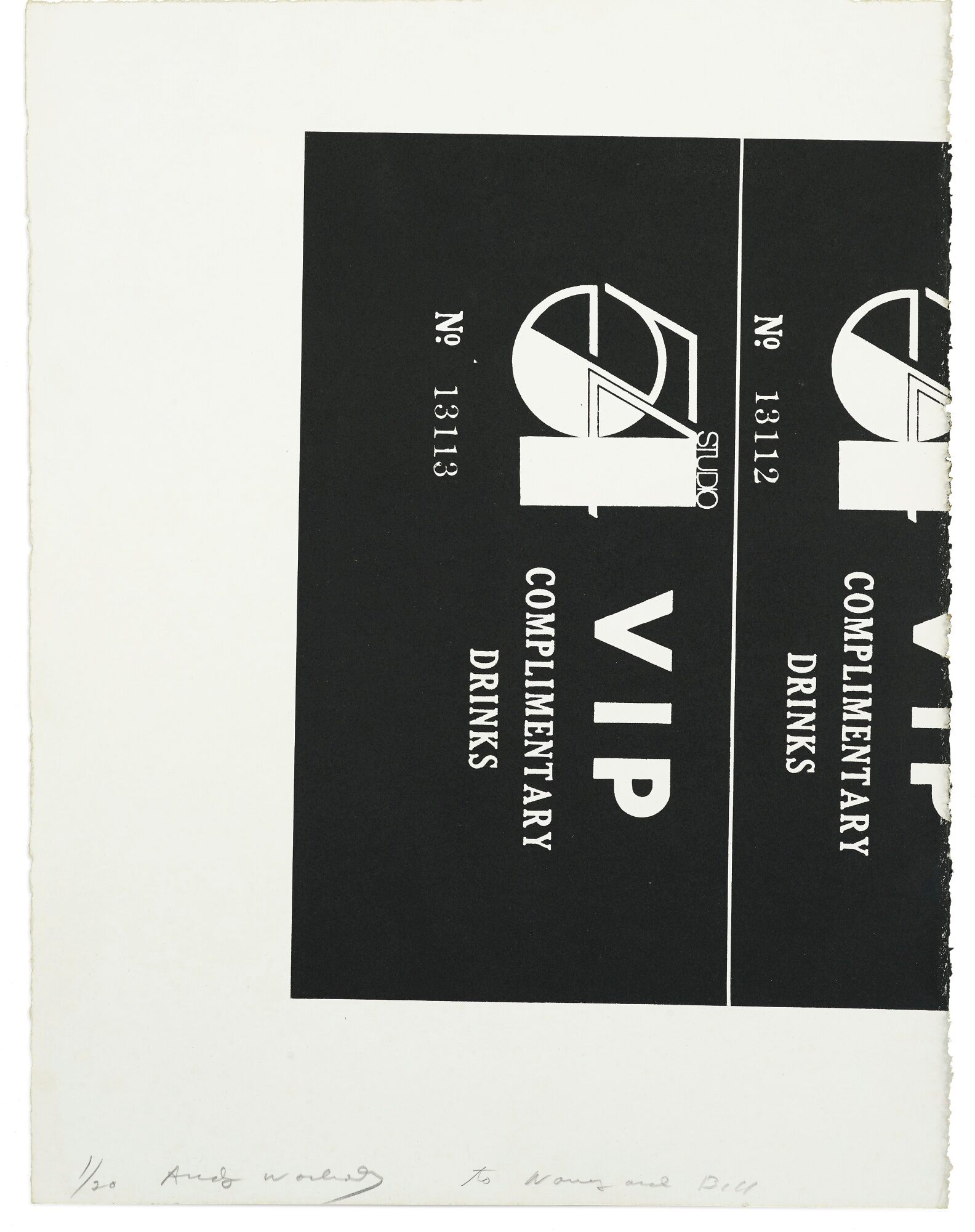 Andy Warhol - Studio 54 Complimentary Drink Invitation