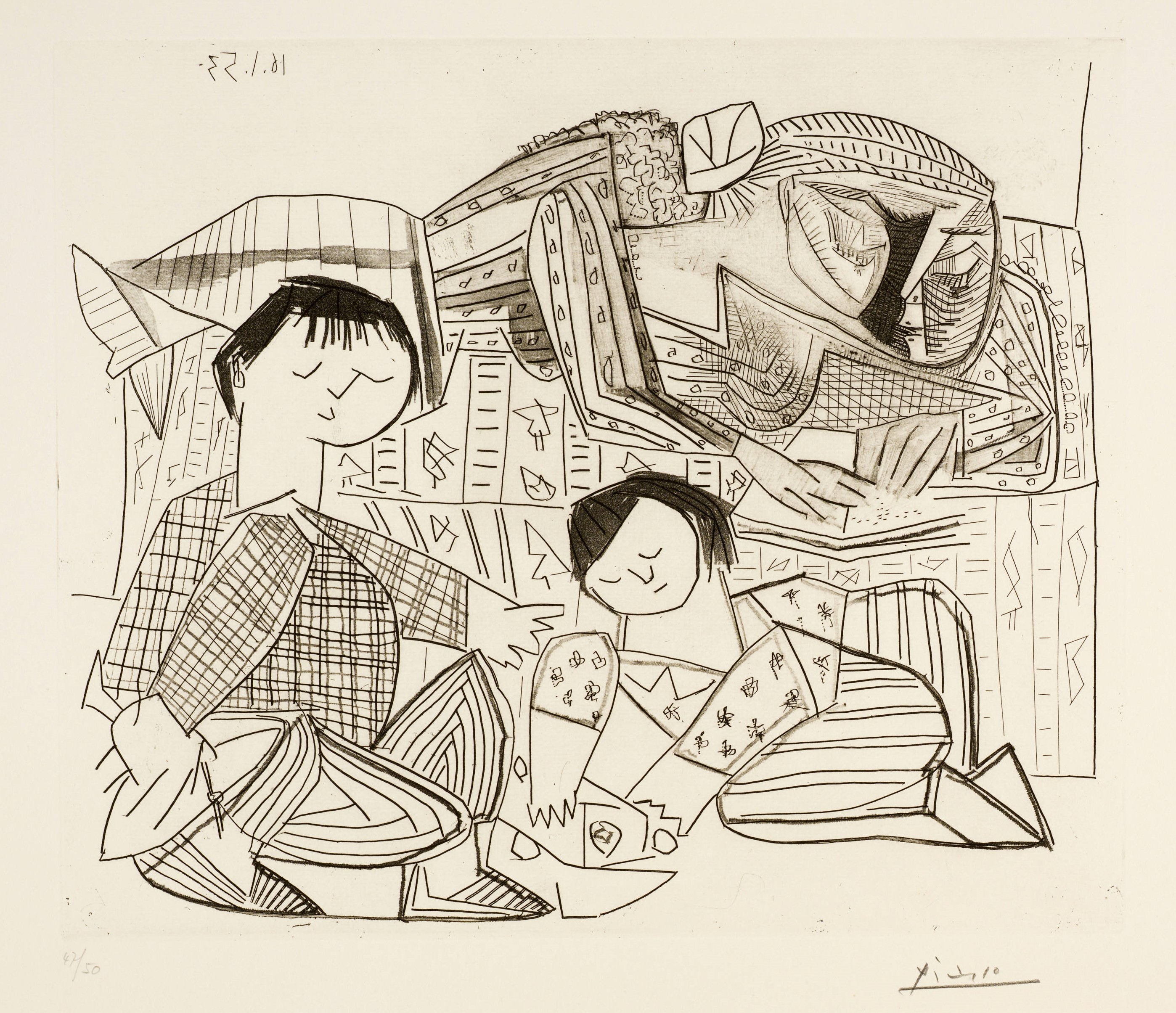 Pablo Picasso - Françoise, Claude, Paloma: La Lecture et les jeux. II