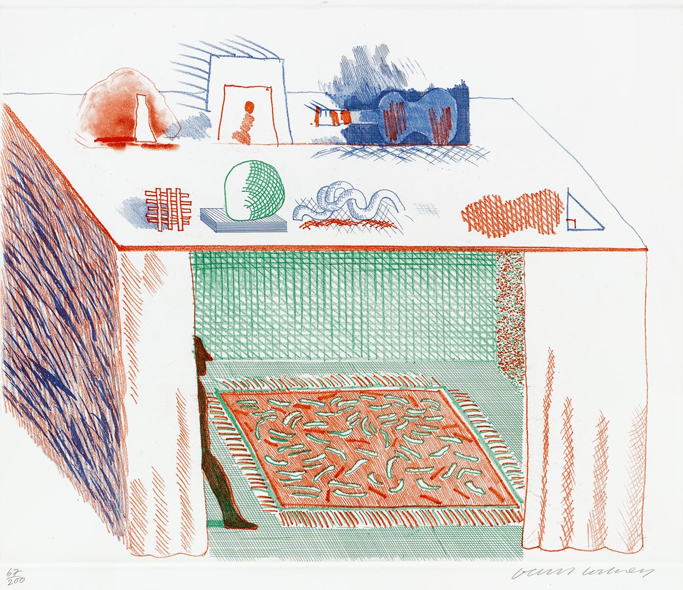 David Hockney - In a Chiaroscuro, plate 9 from The Blue Guitar (S.A.C 207, M.C.A.T. 186)