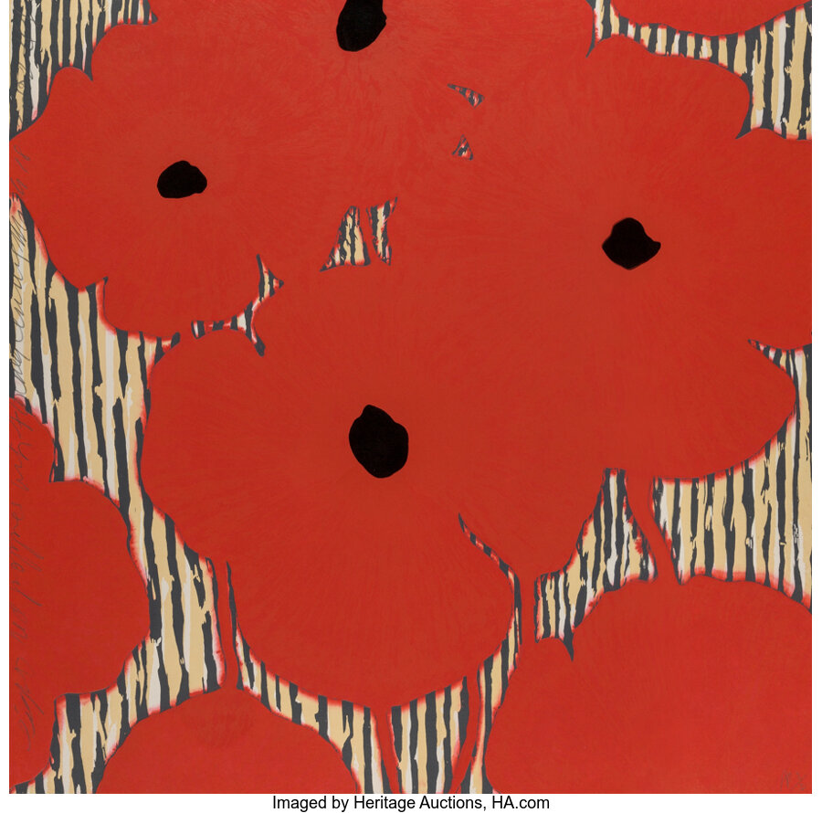 Donald Sultan - Eight Red Poppies with flocked centers