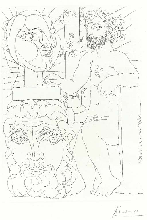 Pablo Picasso - Sculpteur et Deux Têtes sculptées, Plate 48 from La Suite Vollard