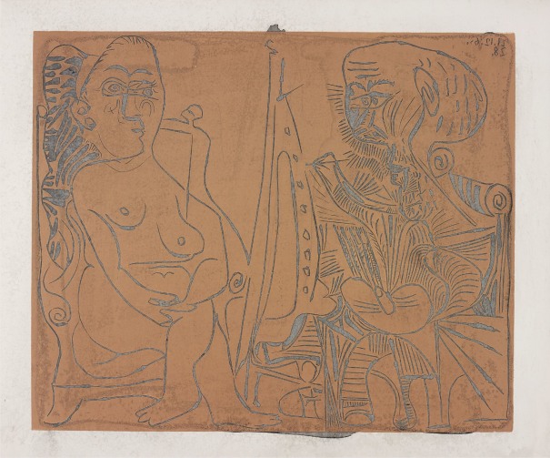 Pablo Picasso - b'Peintre et mod\xe8le au fauteuil