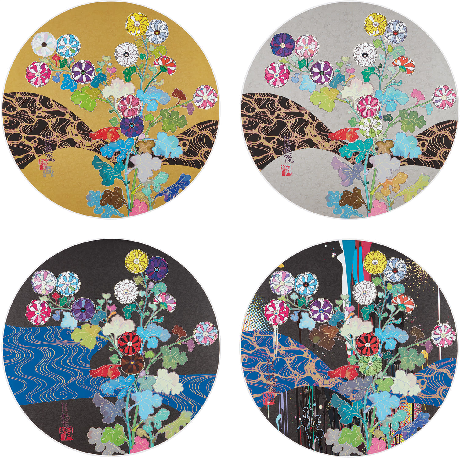 Takashi Murakami - The Golden Age. Hokkyo Takashi; Korin: Flowers; Korin: Azure River; and Korin: Stellar River in the Hea...