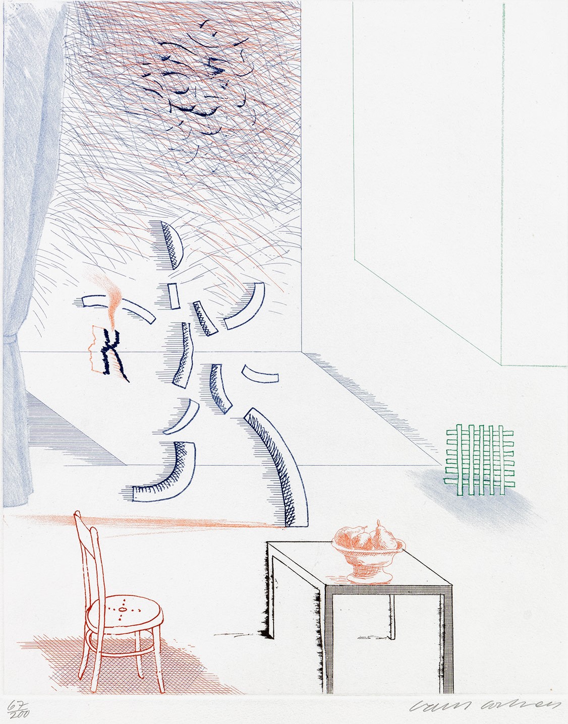 David Hockney - Tick It, Tock It, Turn It True, plate 15 from The Blue Guitar (S.A.C. 213, M.C.A.T. 192)