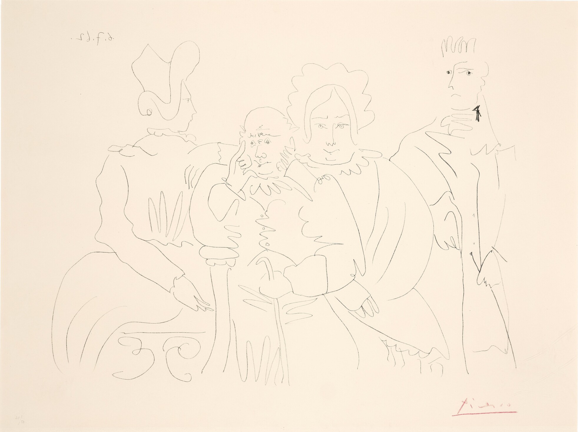 Pablo Picasso - Portrait de famille, quatre personnages dont trois assis
