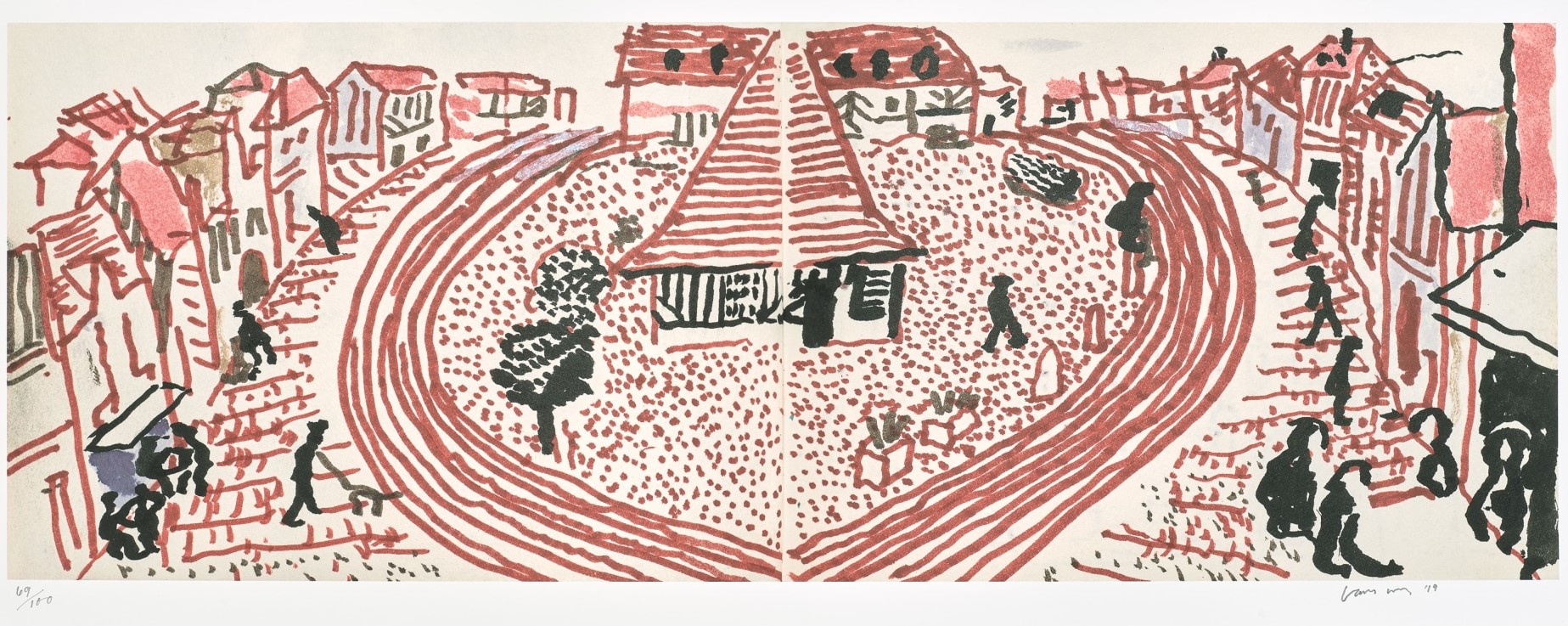 David Hockney - My Second Drawing of Beuvron-en-Auge, from David Hockney - 220 for 2020. Art Edition No. 301–400