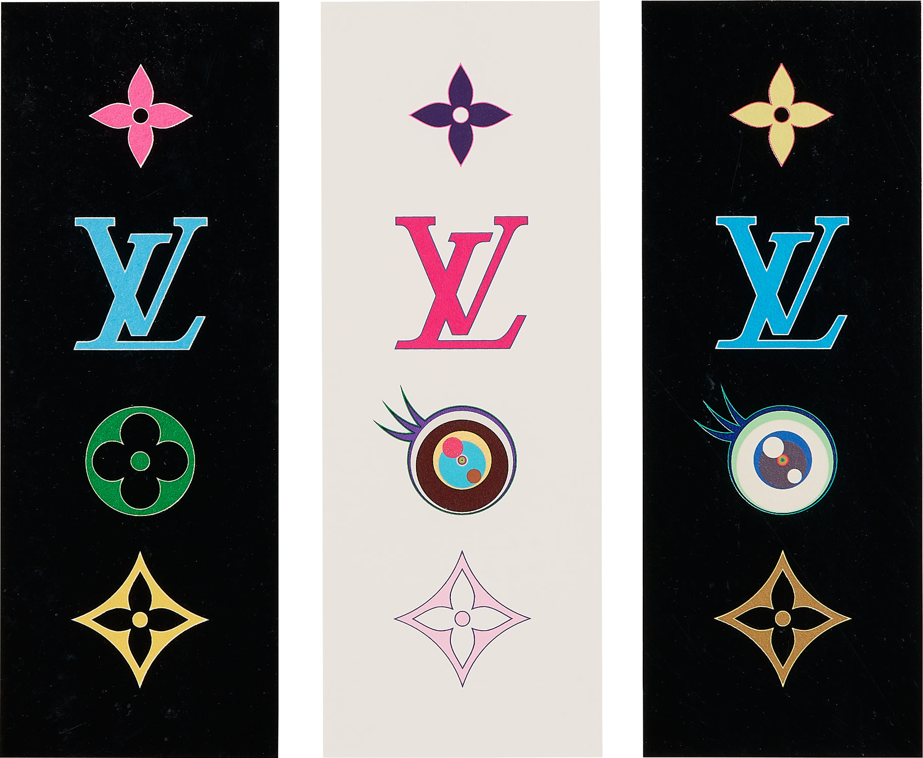 Takashi Murakami - Three works: (i) SUPERFLAT Colourful Monogram; (ii) Eye Love SUPERFLAT Eye Pink; (iii) Eye Love SUPERFL...