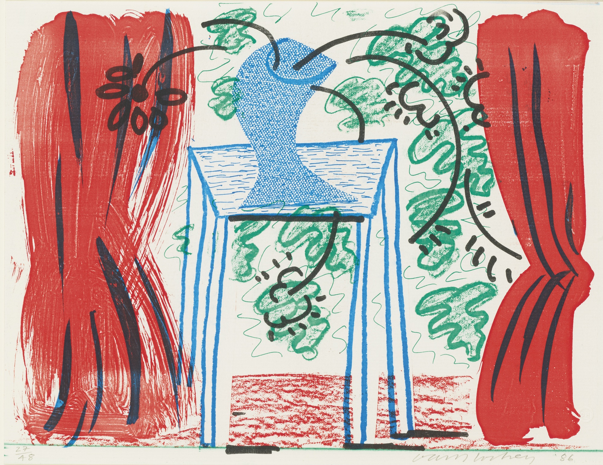 David Hockney - Still Life with Curtains; and Two Red Chairs and a Table
