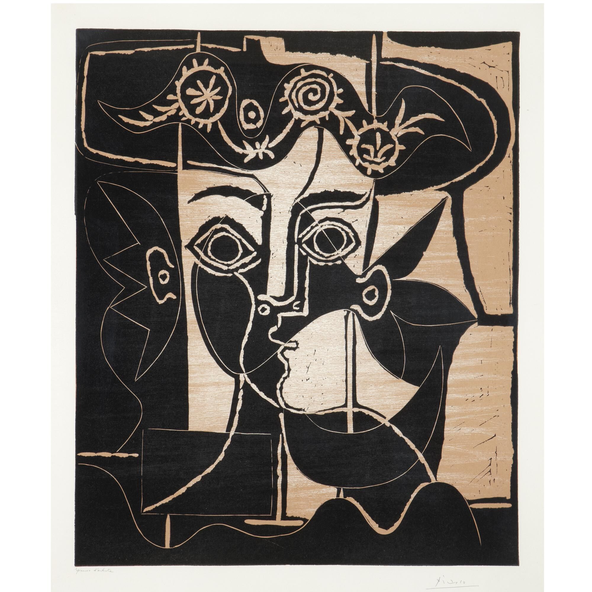 Pablo Picasso - Grand tete de femme au chapeau orne