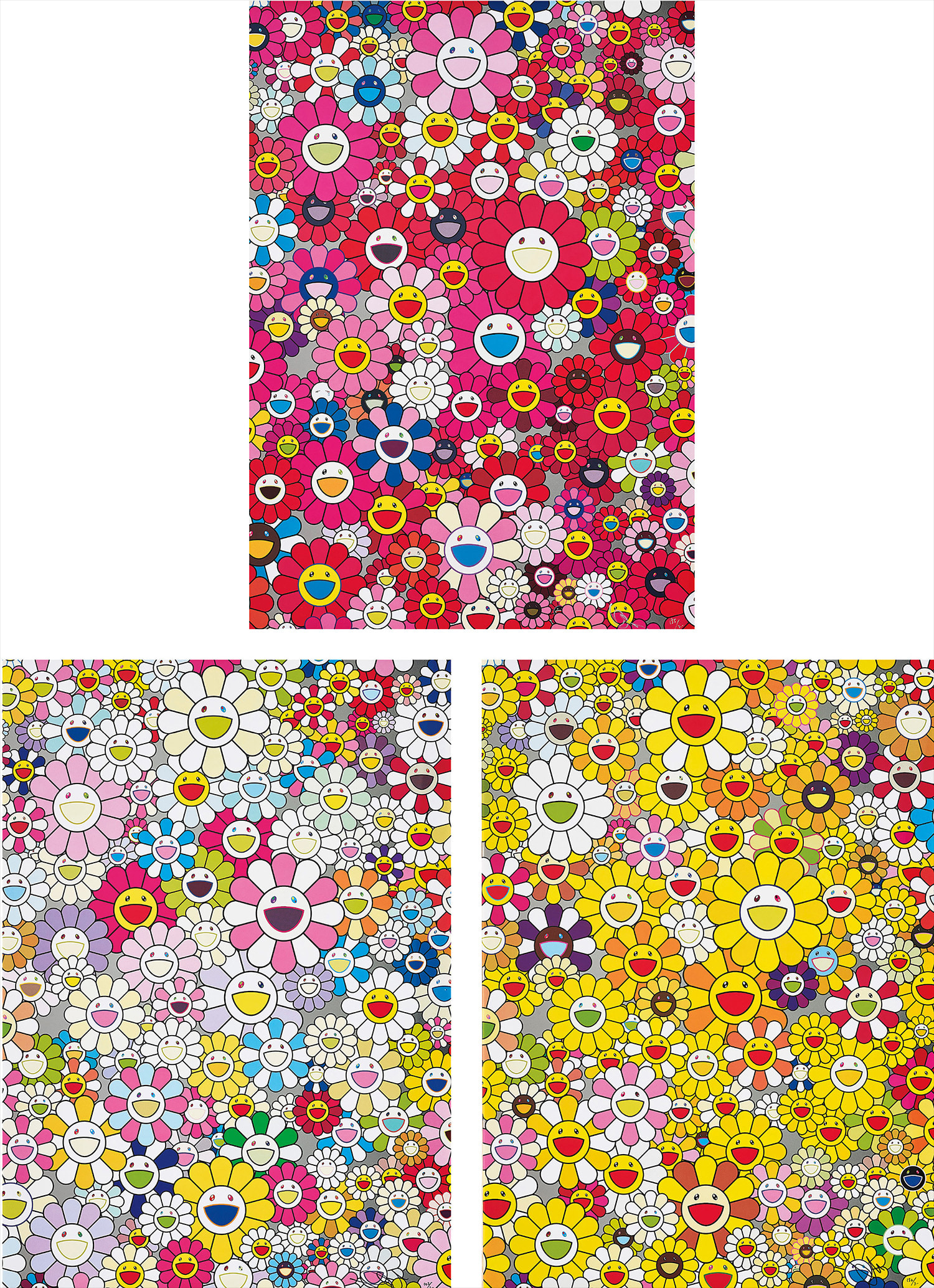 Takashi Murakami - An homage to Monogold 1960 A; An homage to Monopink 1960 A, 2012; and An Homage to Yves Klein, Multicol...