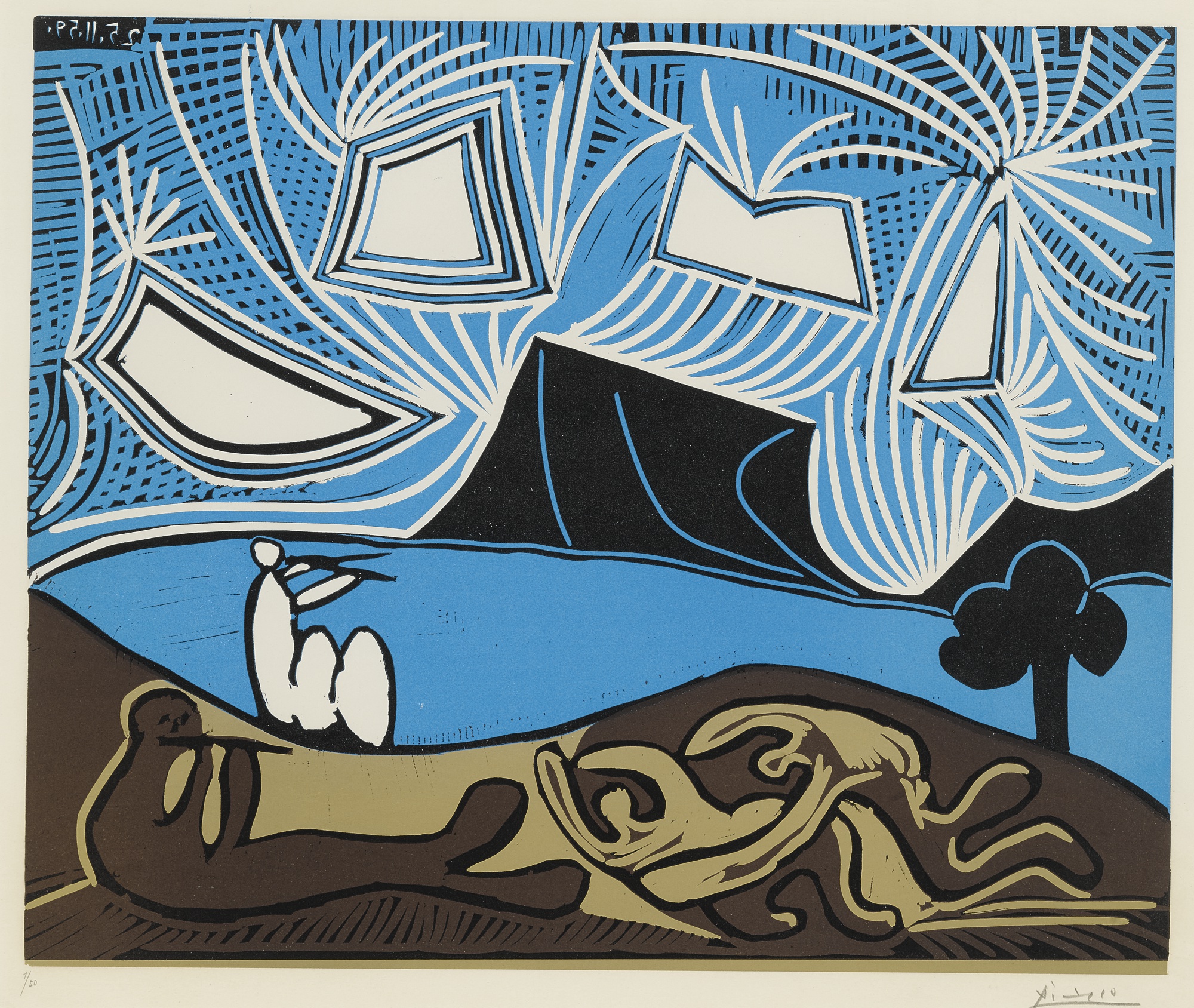 Pablo Picasso - Couple et flûtistes au bord d'un lac (Bacchanale)