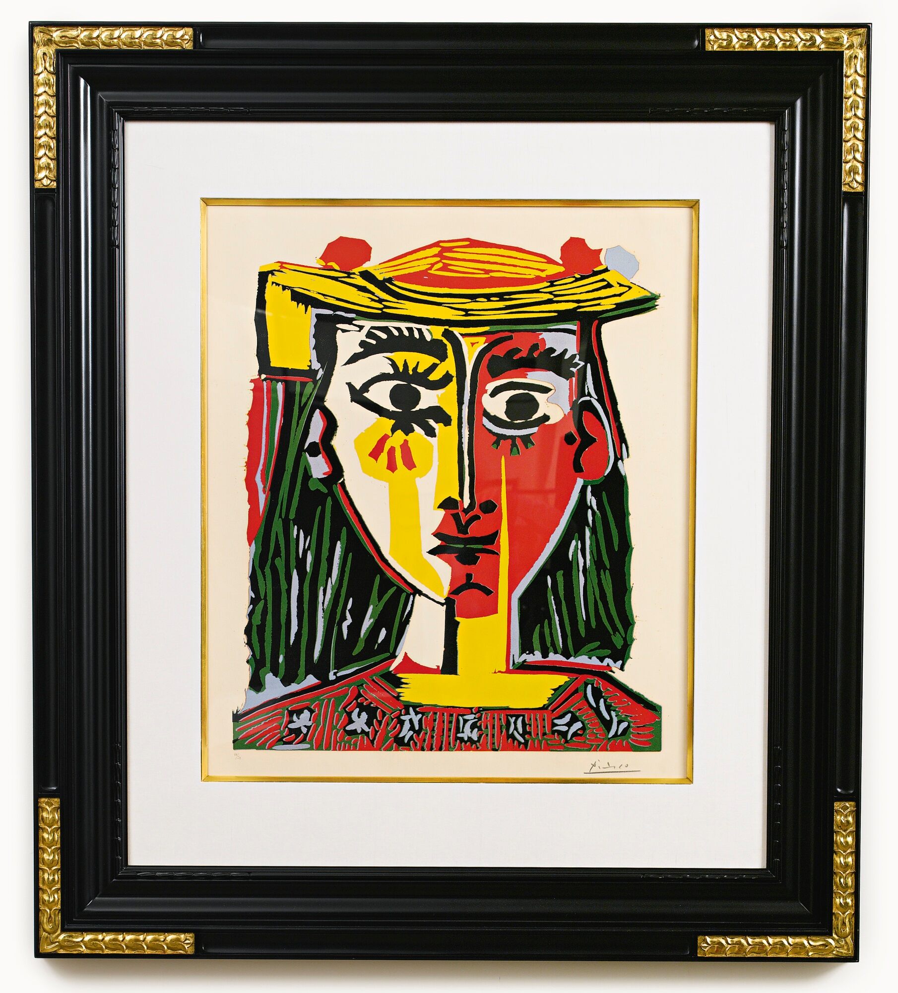 Pablo Picasso - PORTRAIT DE FEMME AU CHAPEAU A POMPONS ET AU CORSAGE IMPRIMÉ