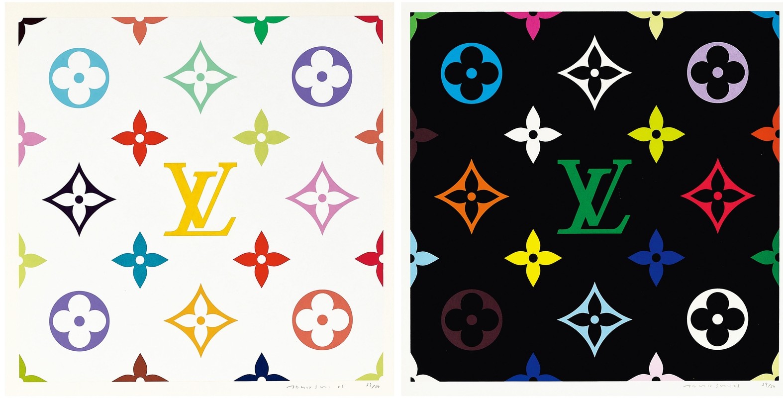 Takashi Murakami - Superflat Monogram (Lemon, Green) (2 works)