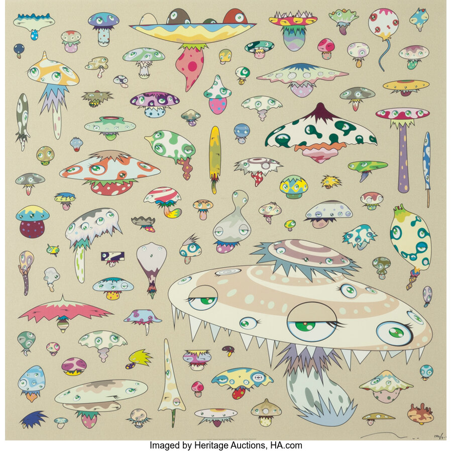 Takashi Murakami - Champignon, 2003; Red-Time, 2011; And Then, And Then (aqua blue), 1999; And Then, And Then (black), 200...