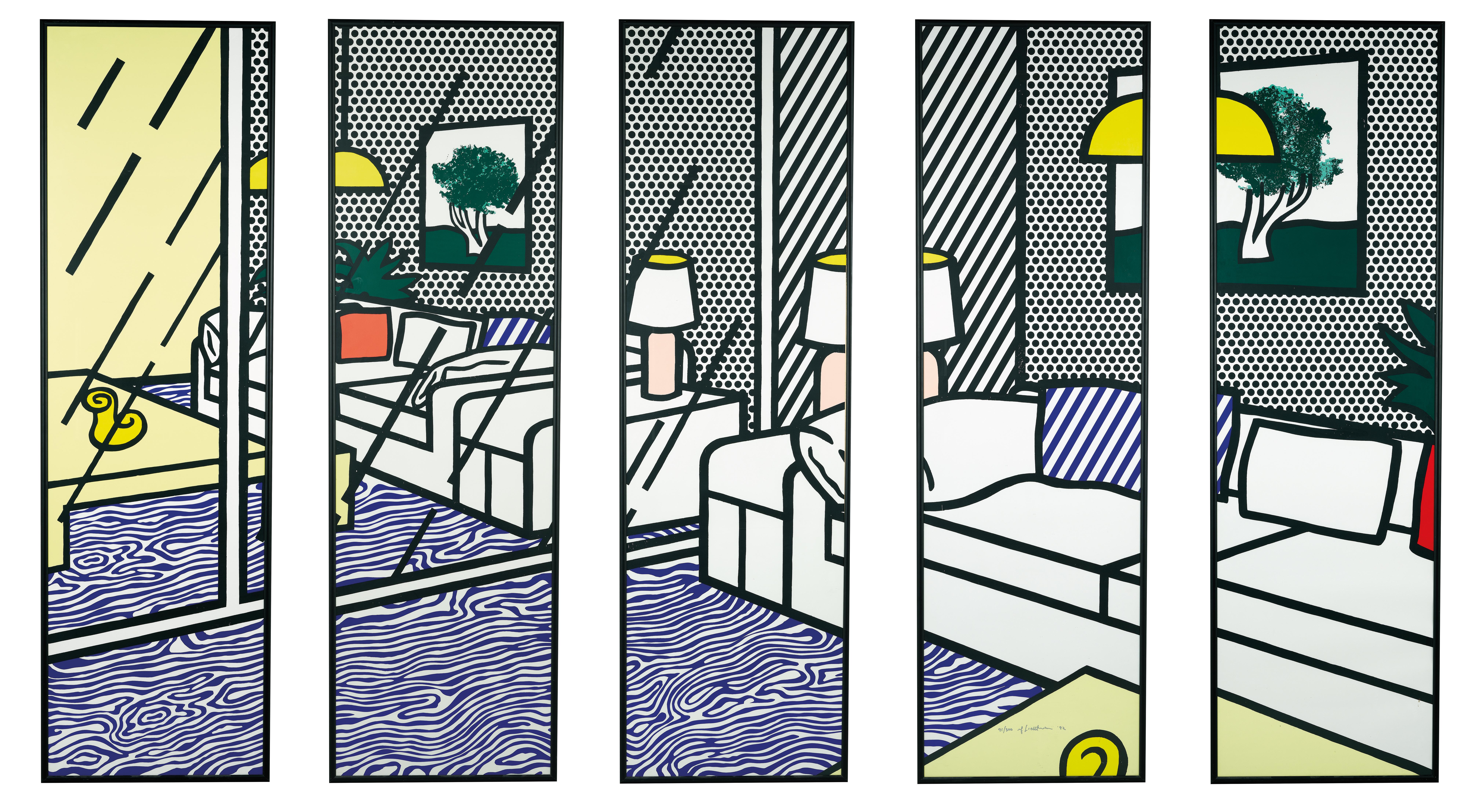 Roy Lichtenstein - Wallpaper with blue floor Interior - 5 panels