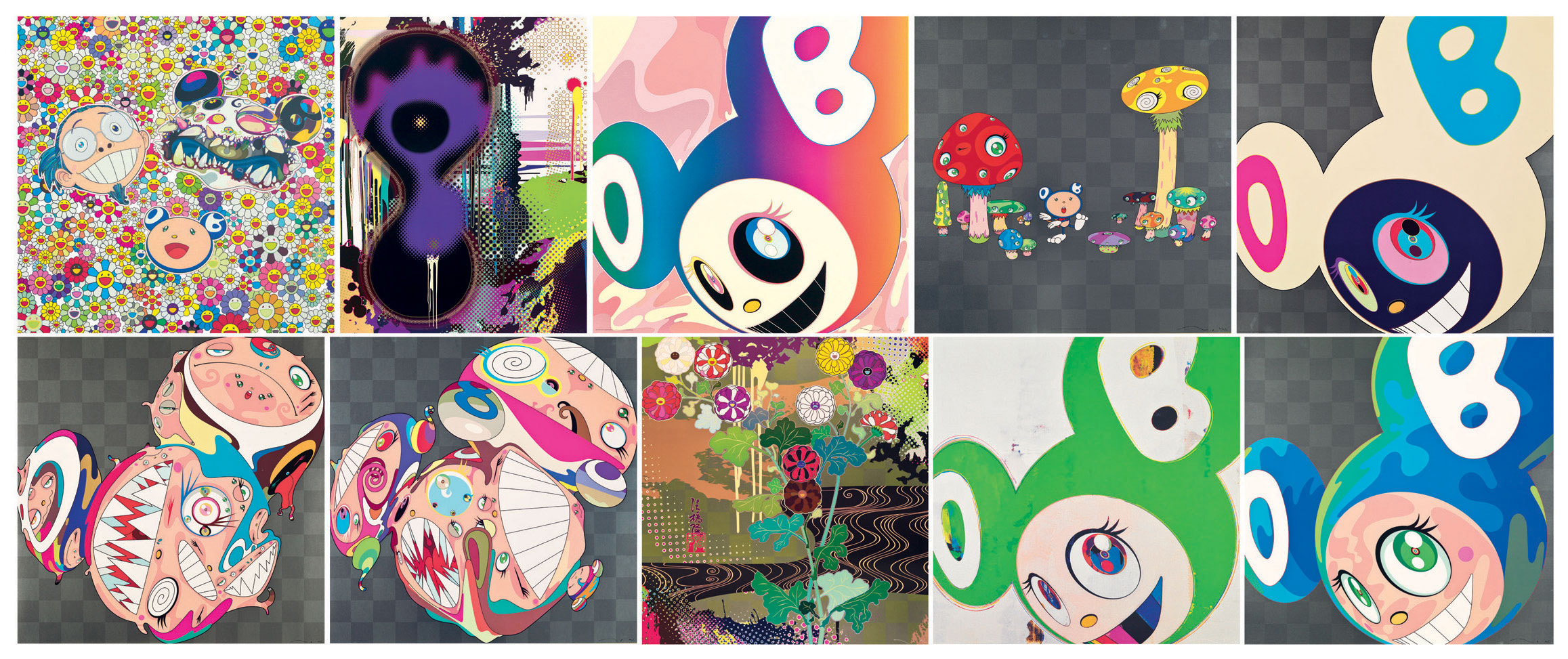 Takashi Murakami - Me and Double-DOB; Infinity; AND THEN Rainbow; Guru Guru; AND THEN Platinum; Melting DOB D; Melting DOB...