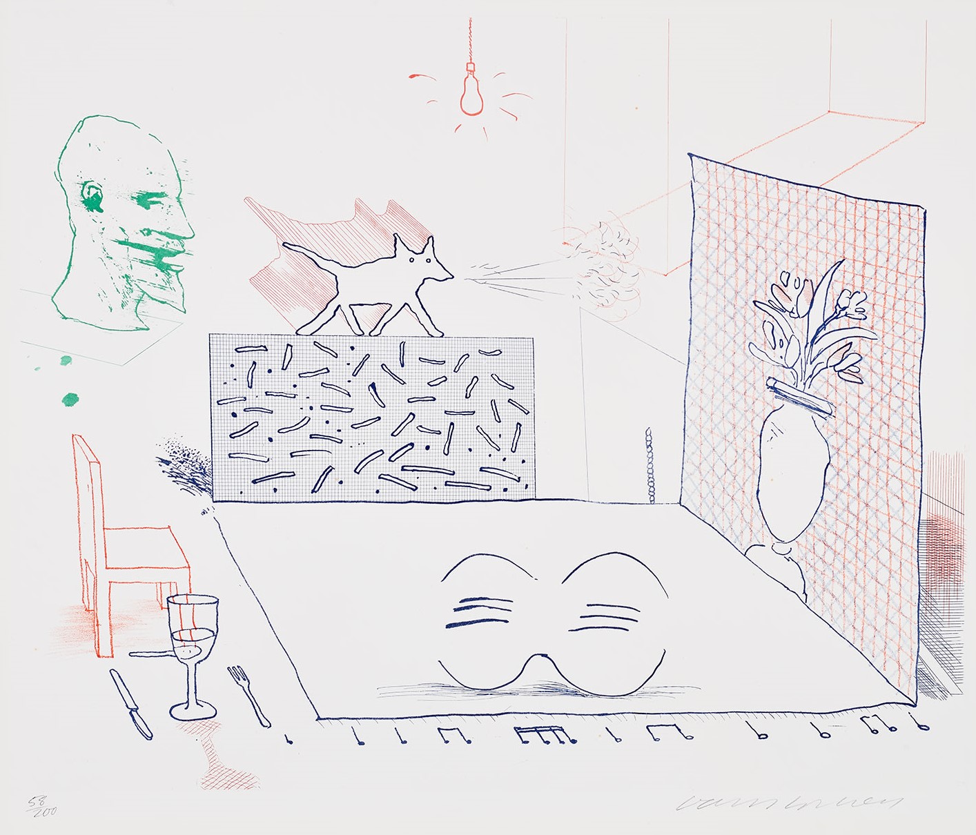 David Hockney - Discord Merely Magnifies, plate 7 from The Blue Guitar (S.A.C. 205, M.C.A.T. 184)