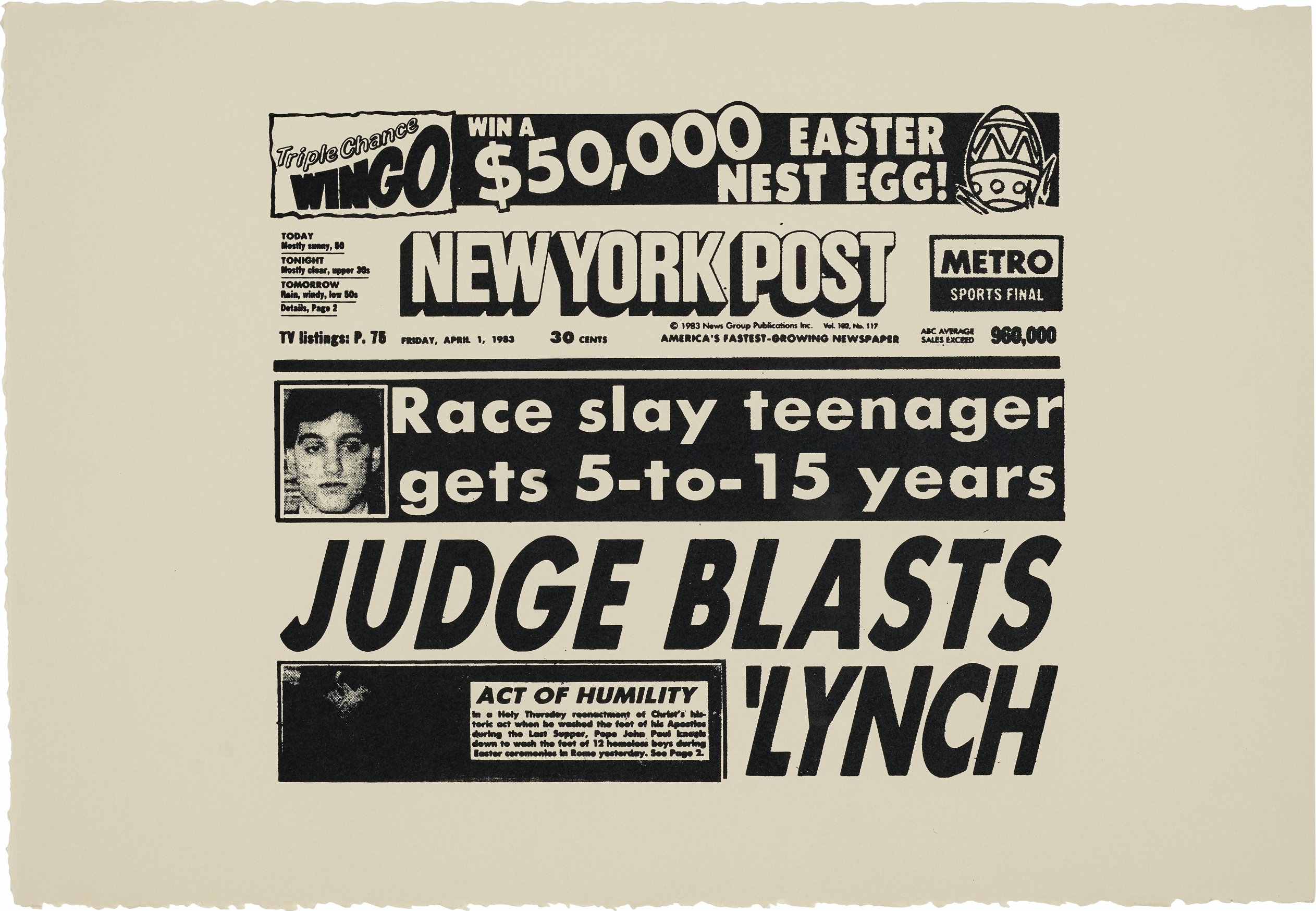 Andy Warhol - New York Post (Judge Blasts Lynch)