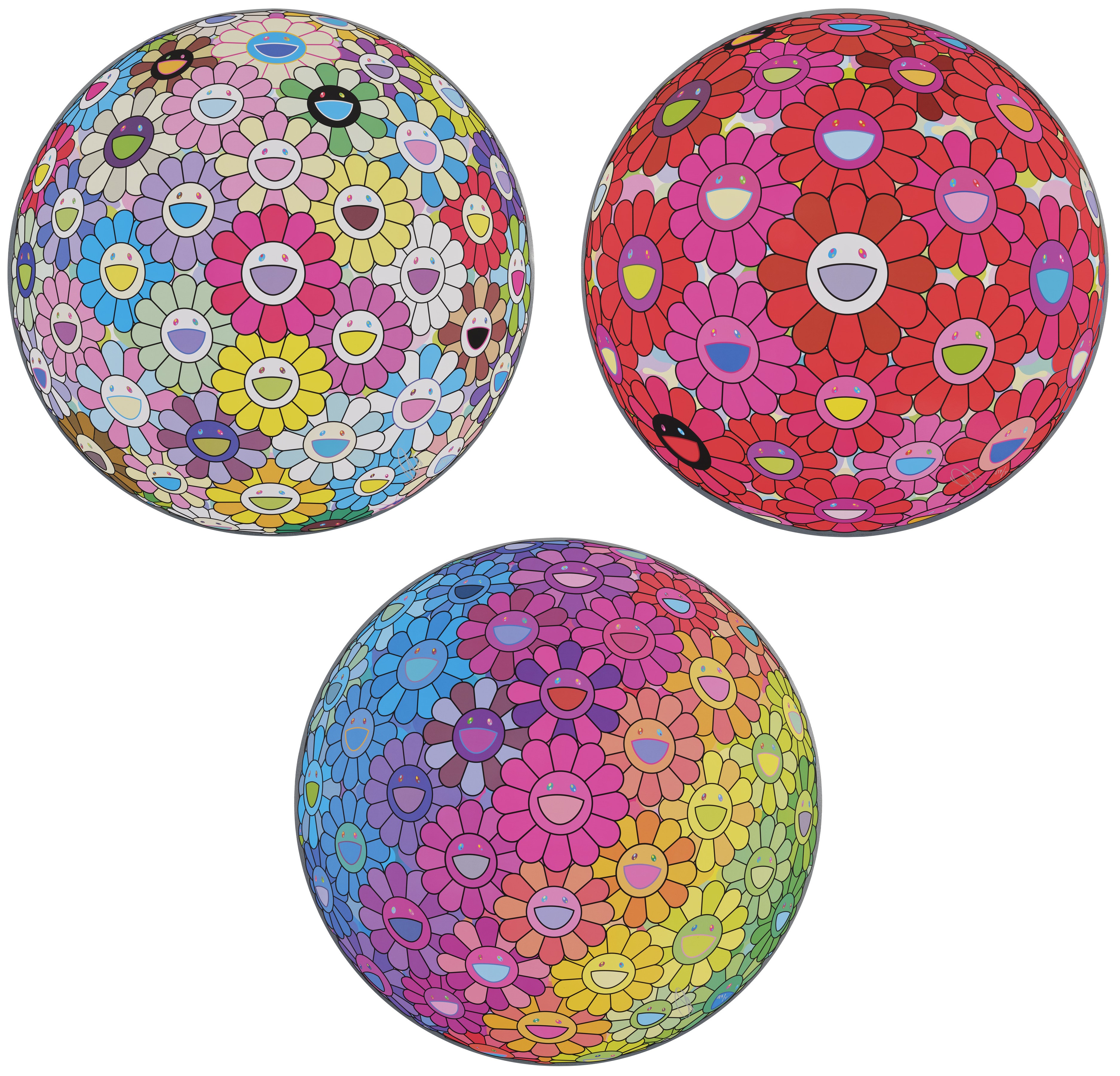 Takashi Murakami - Flowerball: Colorful, Miracle, Sparkle; Inside the Soul; and Inside the Rainbow's Heart
