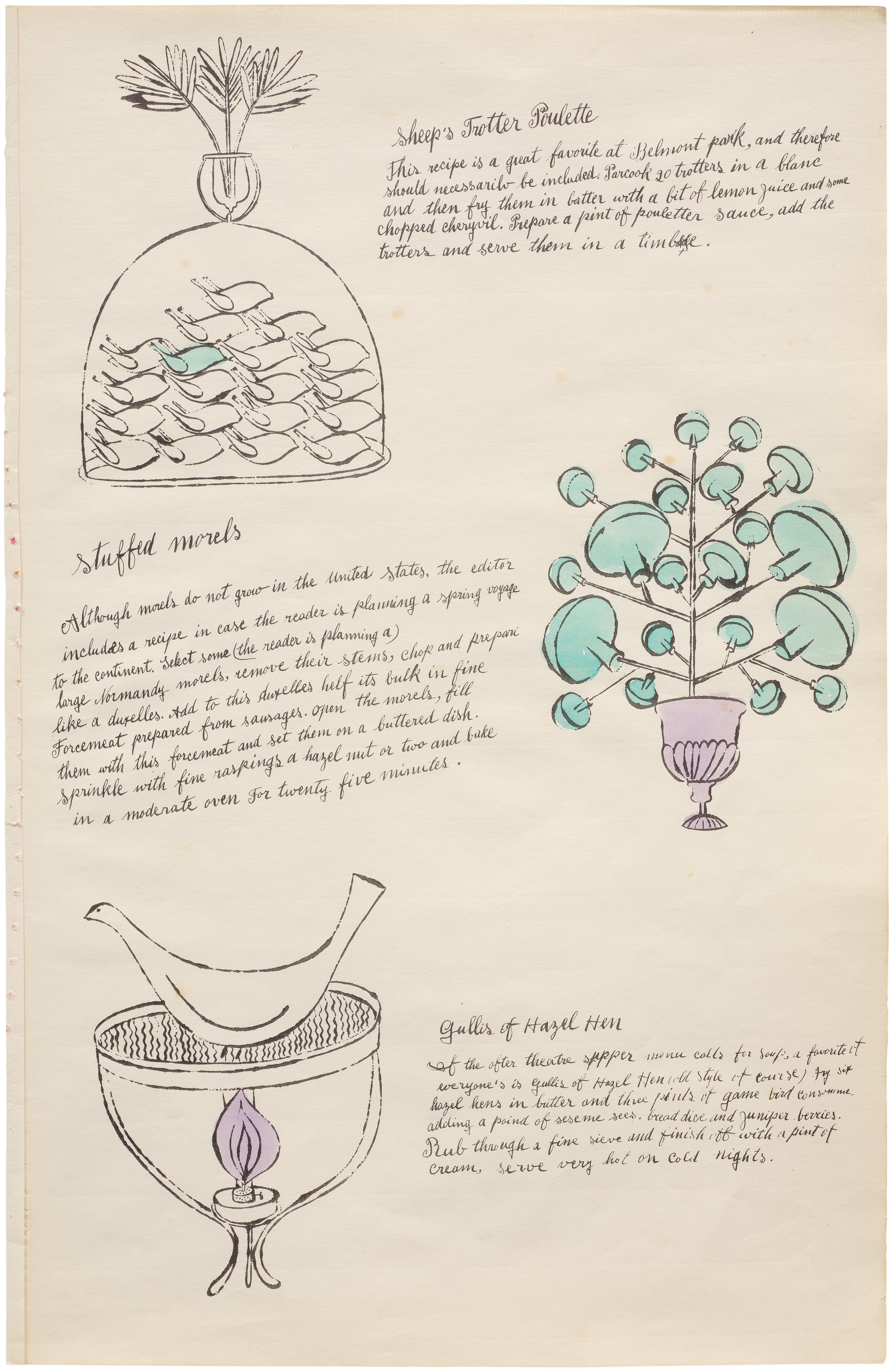 Andy Warhol - Sheep's Trotter Poulette, Stuffed Morels, Gullis of Hagel Hen, from Wild Raspberries (F. & S. IV.142)