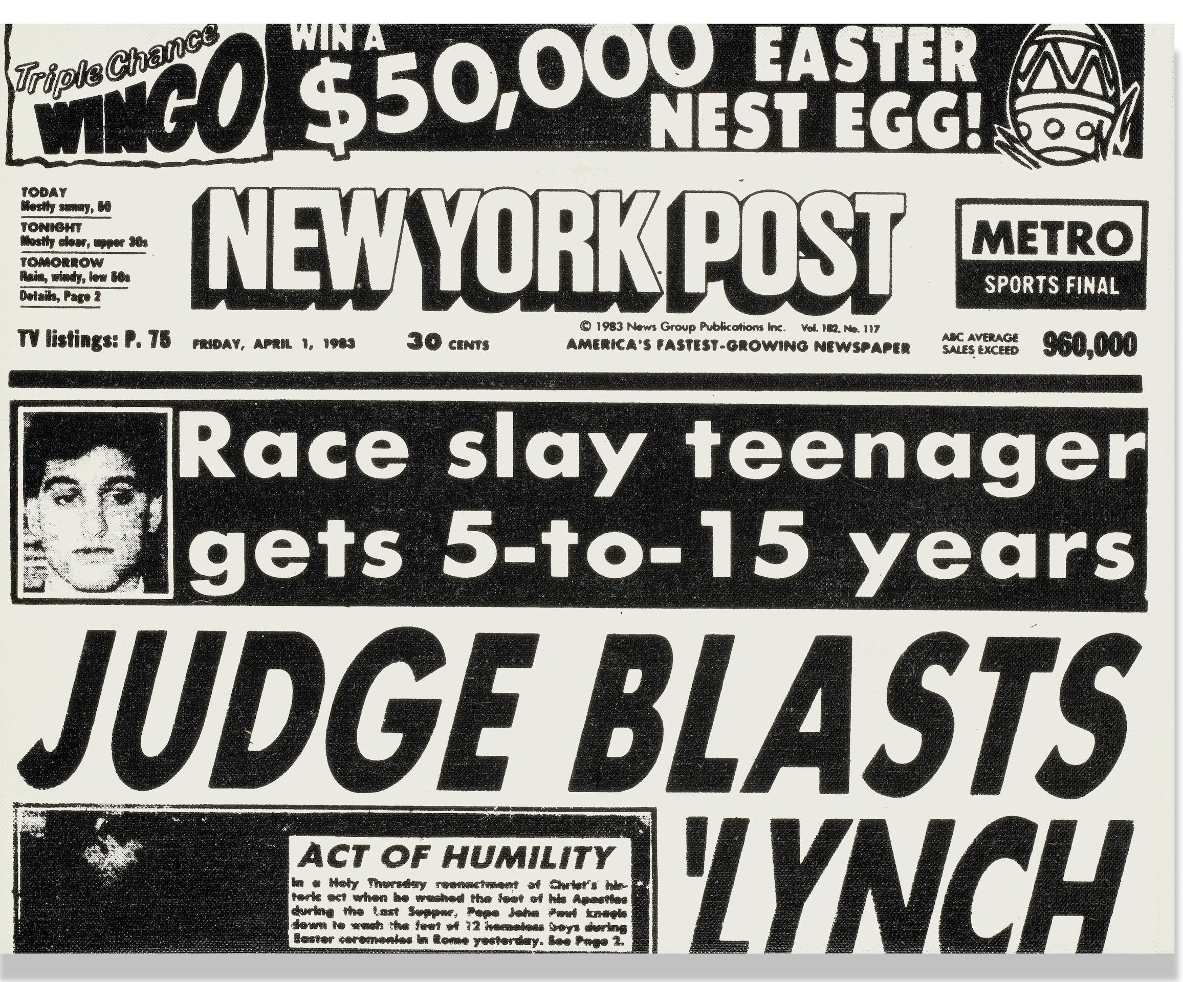 Andy Warhol - New York Post, Front Page (Judge Blasts Lynch)