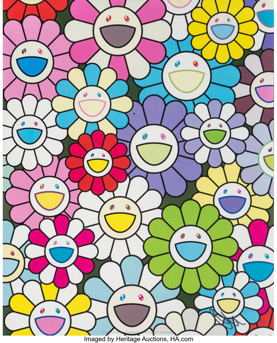 Takashi Murakami - A Little Flower Painting: Yellow, White, and Purple Flowers