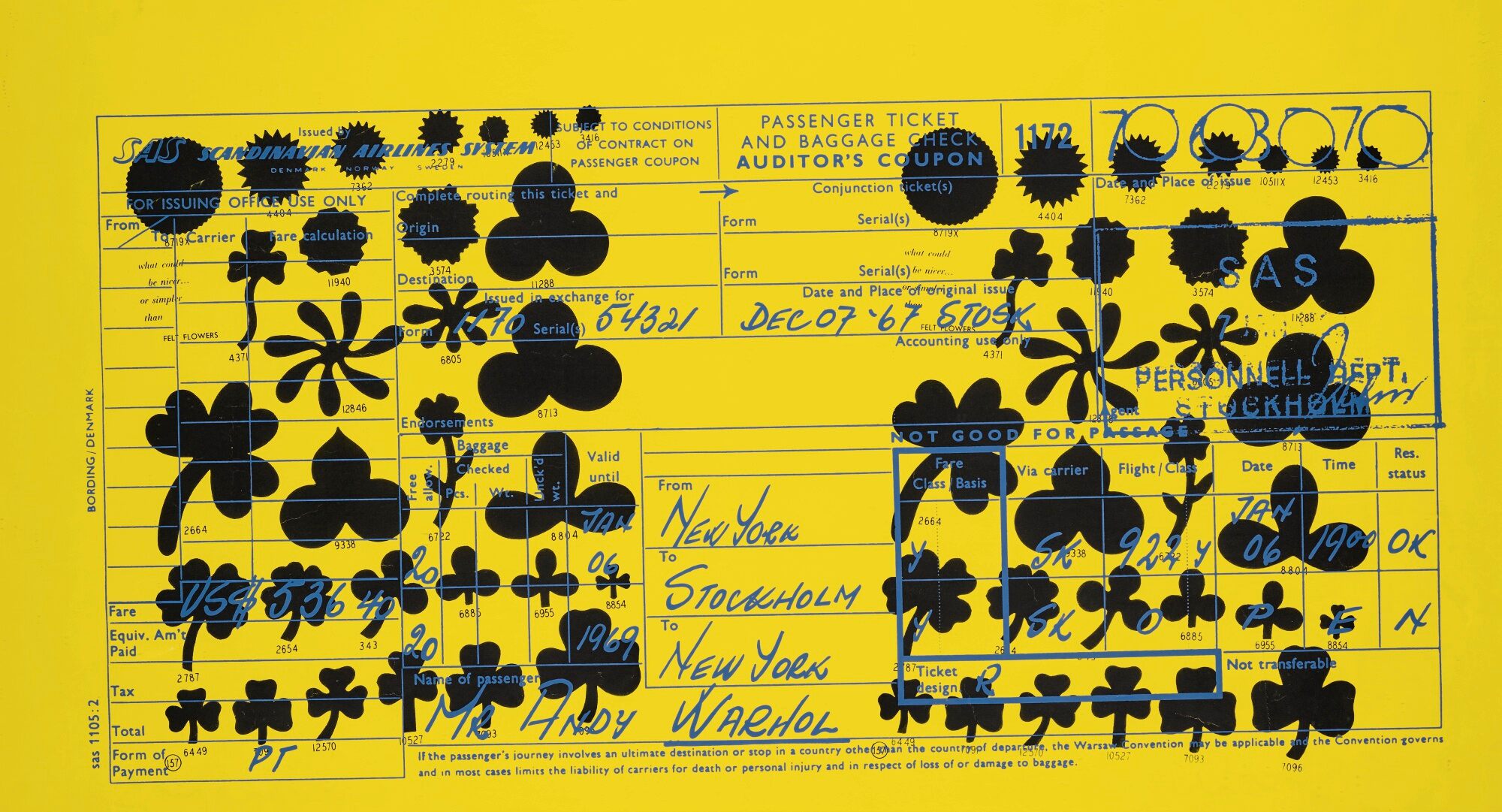 Andy Warhol - SAS Passenger Ticket (F. & S. II.20)